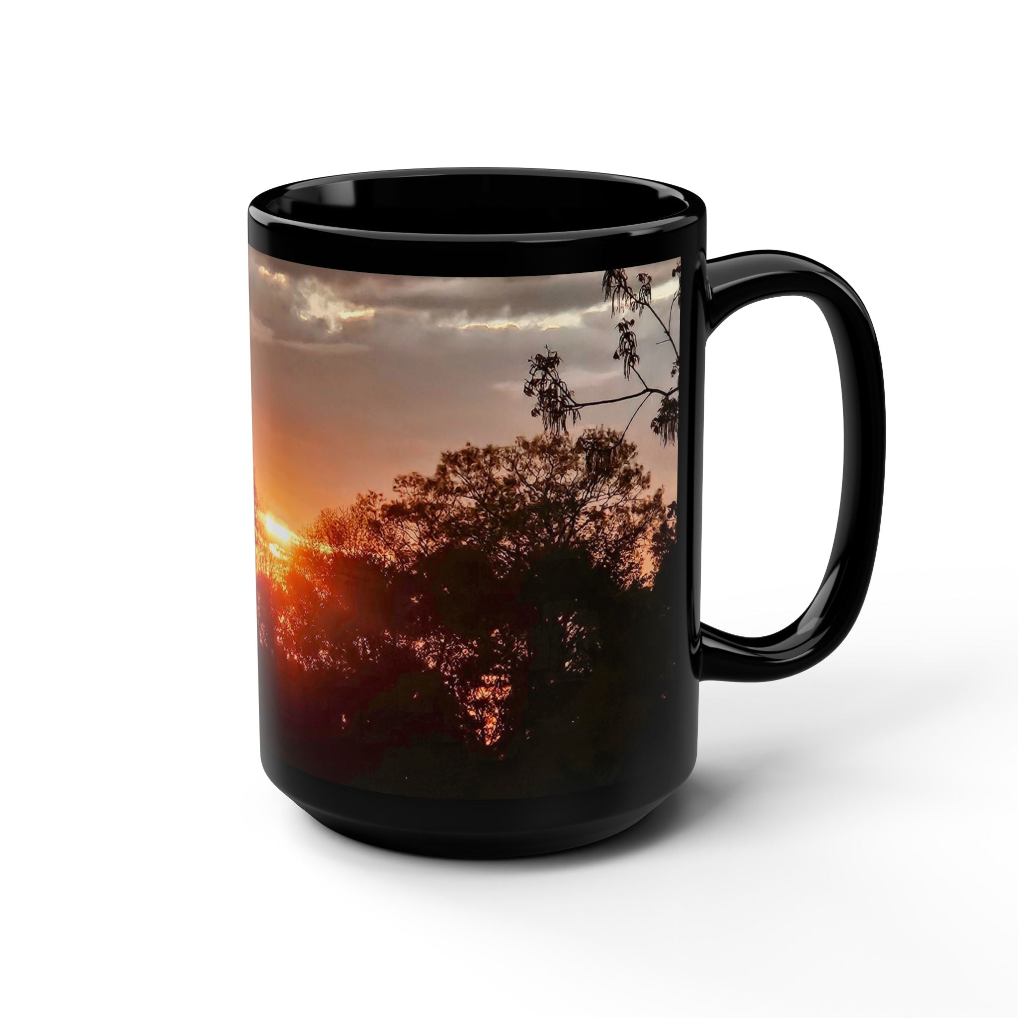 Sunset Silhouette Black Mug — 15oz Scenic Coffee Cup