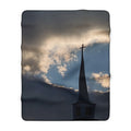 Sherpa Blanket — Church Steeple Cross at Dramatic Sunset (Cozy Spiritual Throw)
