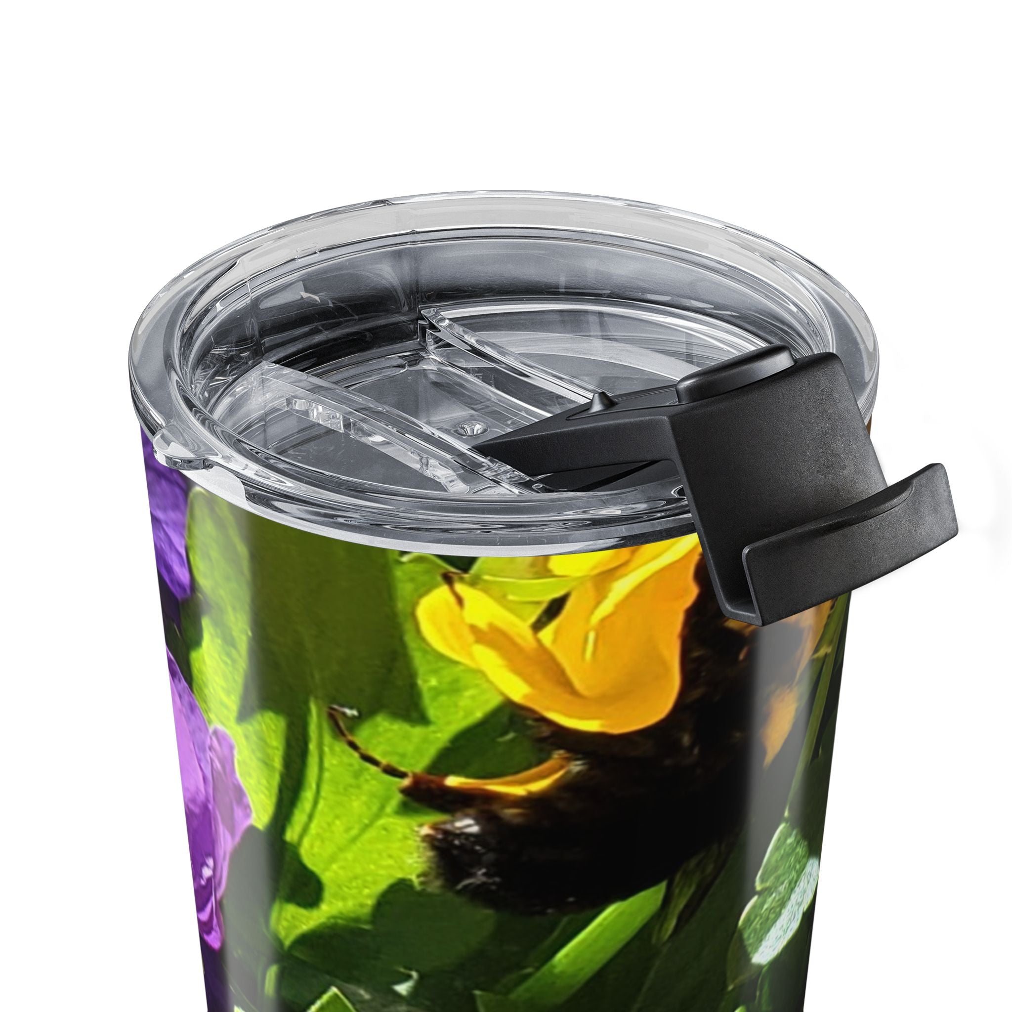 20oz Floral Tumbler — Yellow & Purple Pansy Design, Insulated Travel Cup