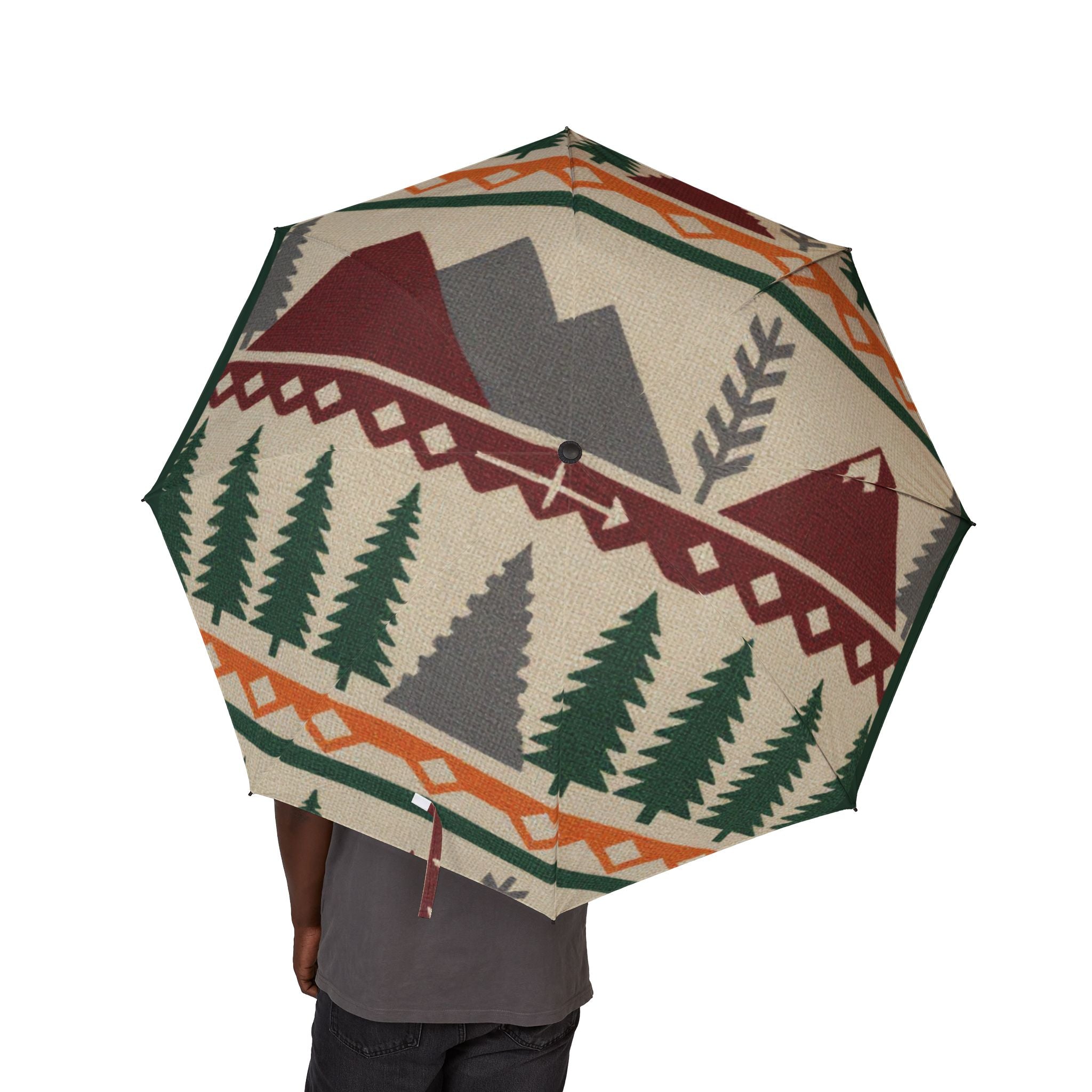 Southwestern Pattern Foldable Umbrella — Semi‑Automatic Compact Rain Umbrella