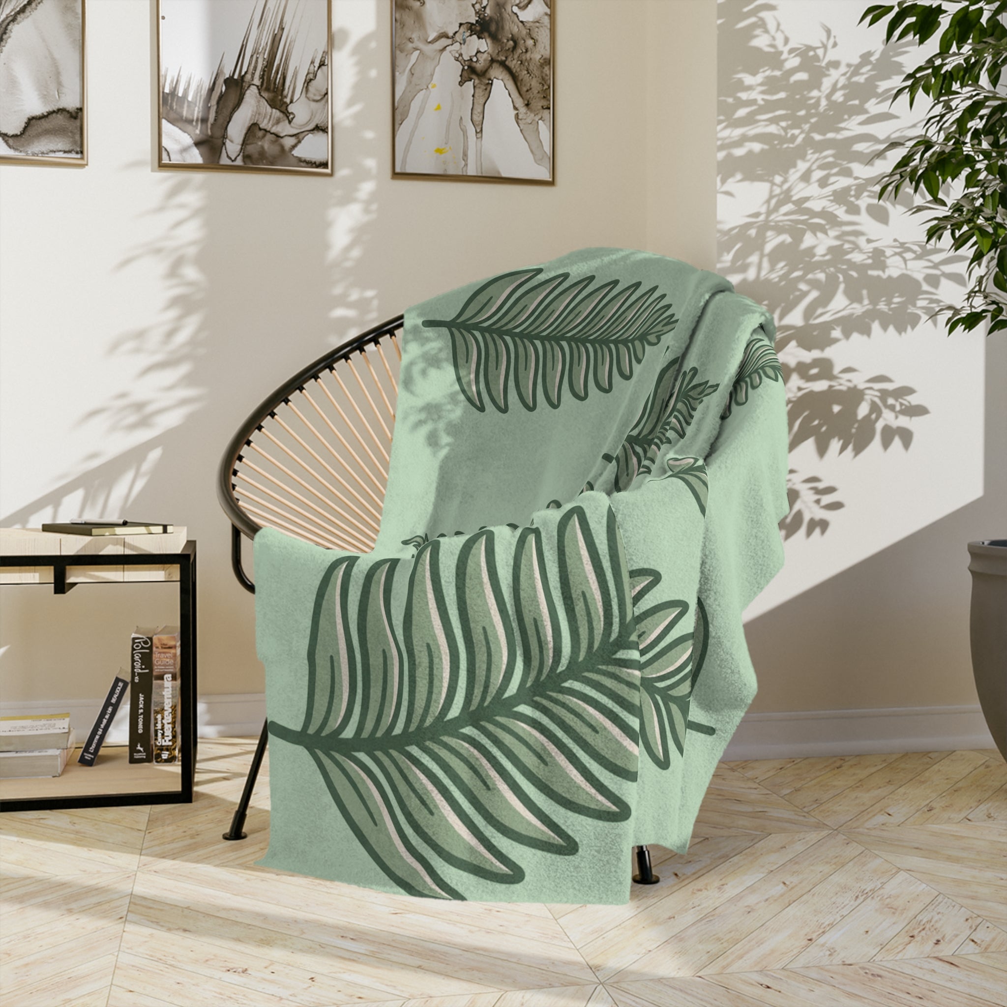 Velveteen Microfiber Blanket — Sage Green Tropical Fern Throw