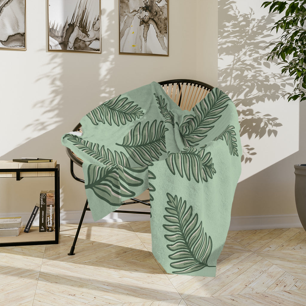 Velveteen Microfiber Blanket — Sage Green Tropical Fern Throw