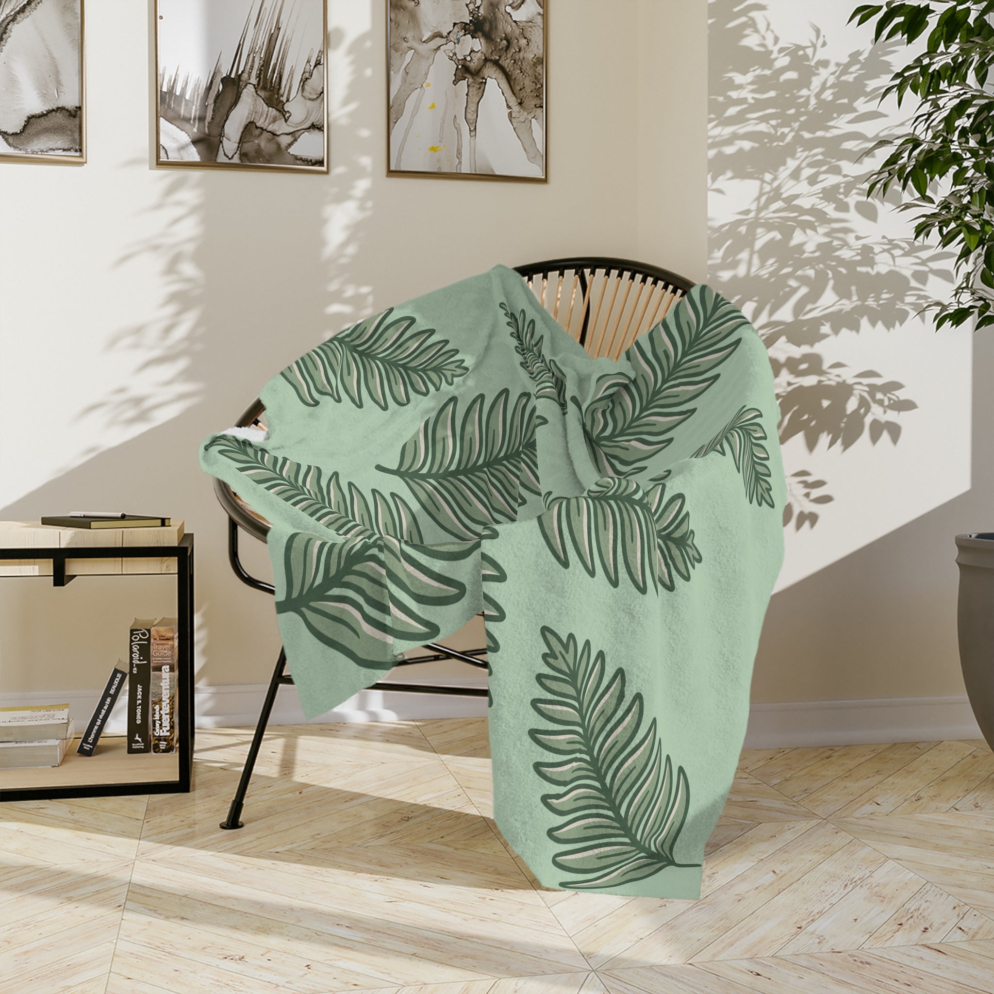 Velveteen Microfiber Blanket — Sage Green Tropical Fern Throw