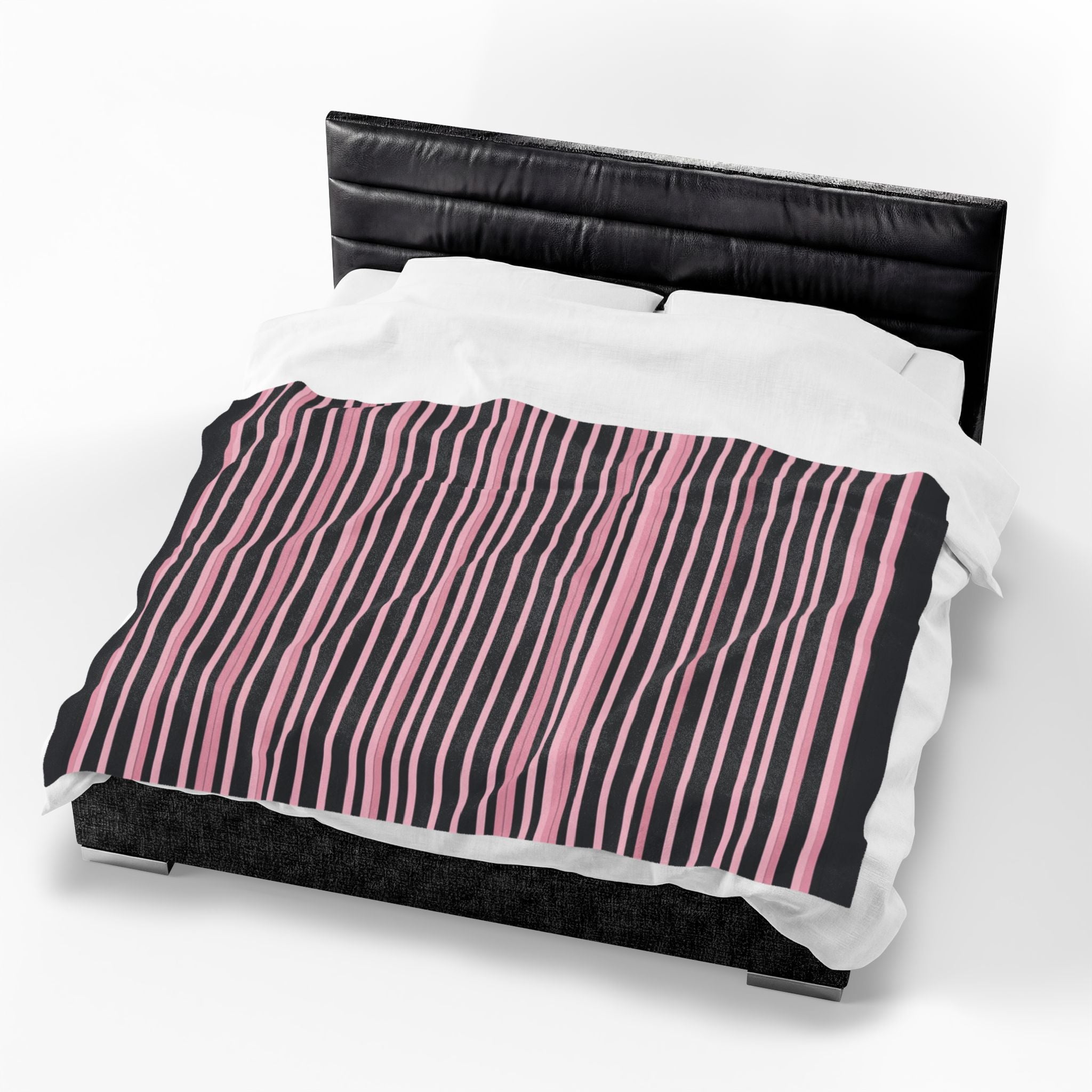 Pink & Black Striped Plush Blanket — Cozy Velveteen Throw for Home, Bedroom, Nursery