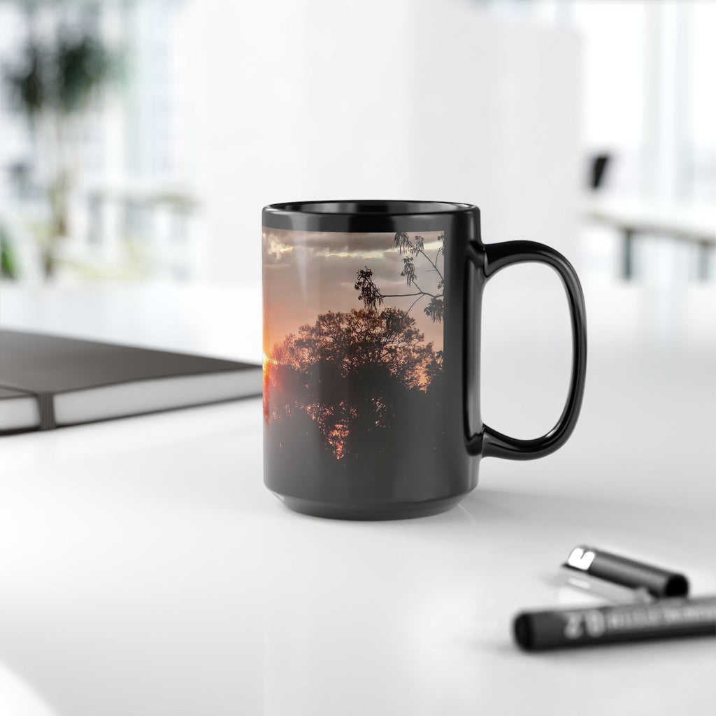 Sunset Silhouette Black Mug — 15oz Scenic Coffee Cup