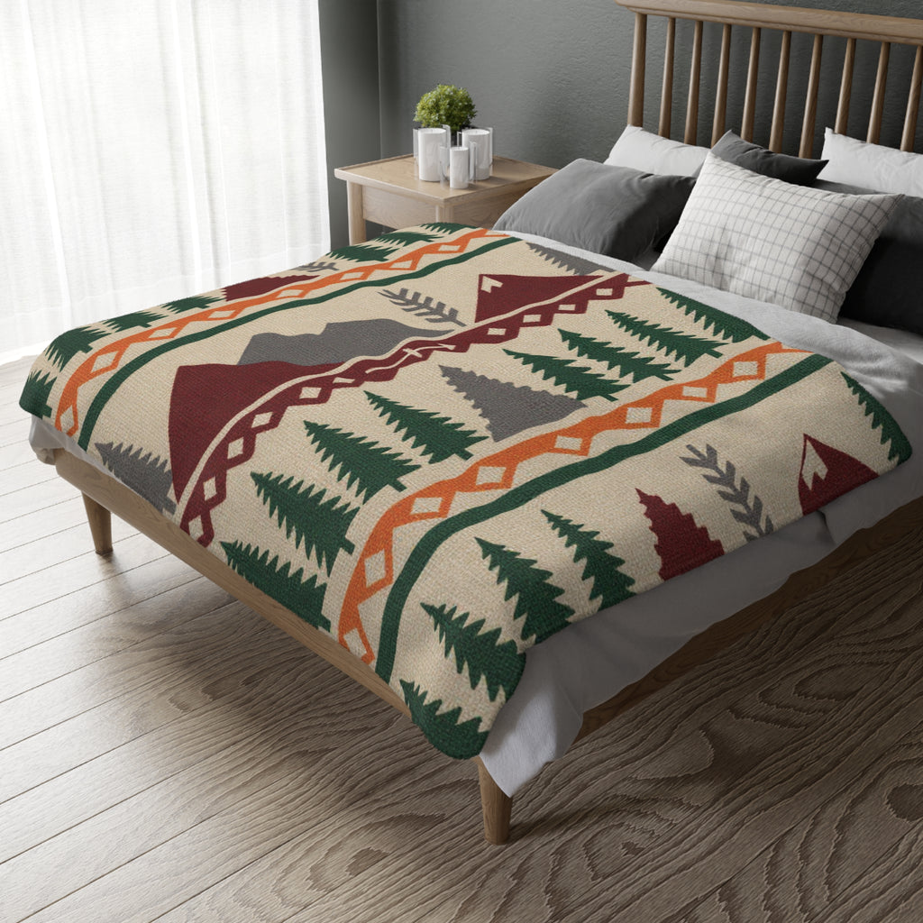 Northwood Lodge Blanket — Mountain & Pine Pattern Velveteen Throw