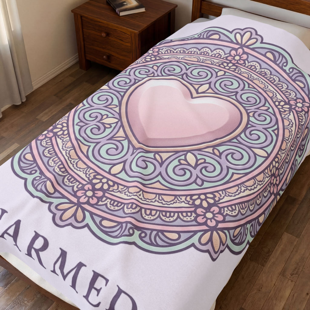 Charmed Heart Velveteen Plush Blanket — Pink Mandala Cozy Throw