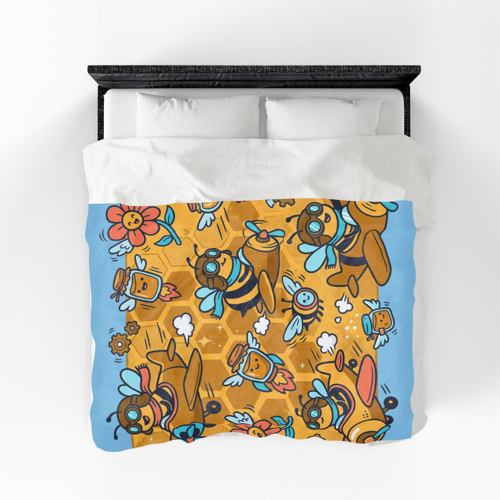 Plush Blanket — Cute Bee & Honey Cartoon Velveteen Throw