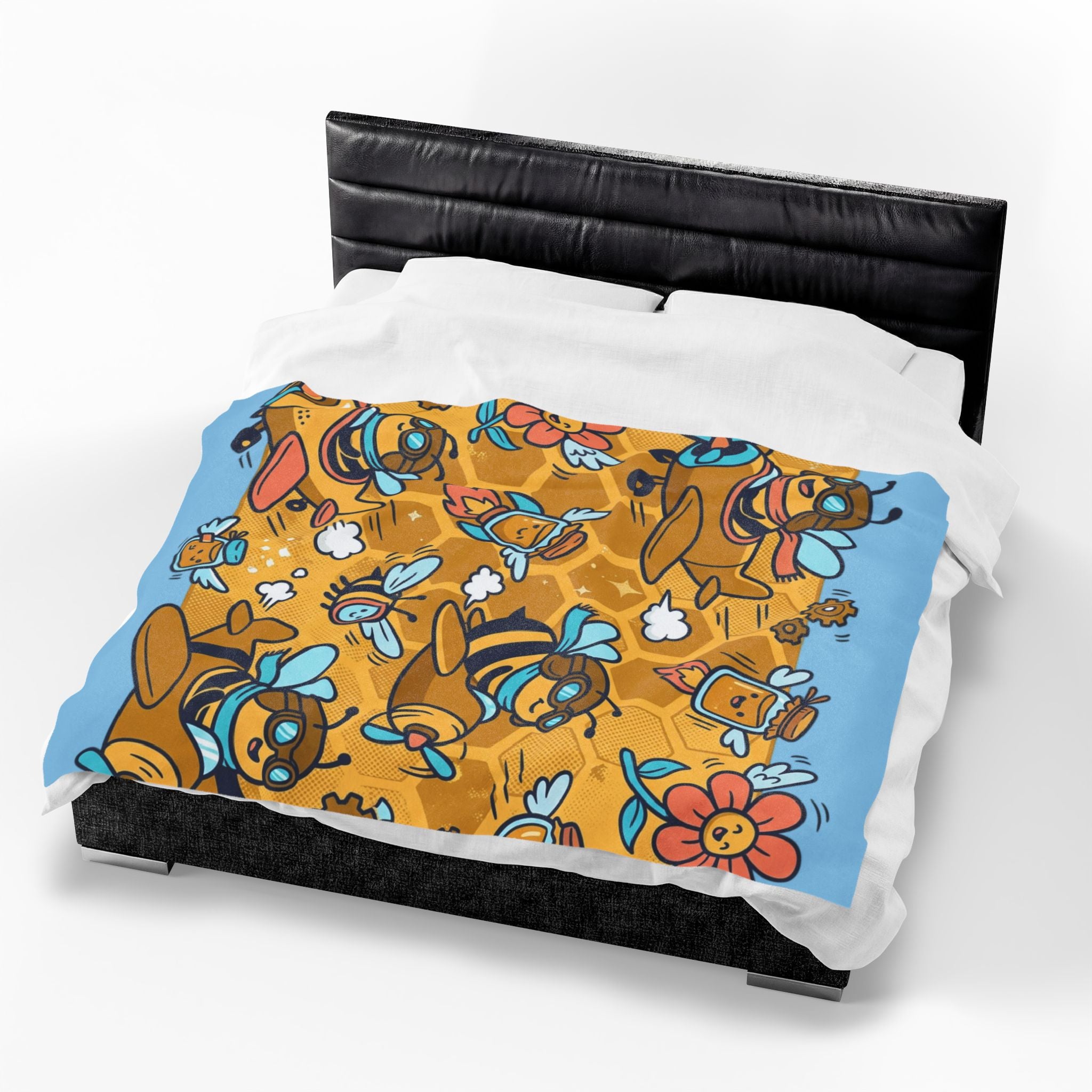 Plush Blanket — Cute Bee & Honey Cartoon Velveteen Throw