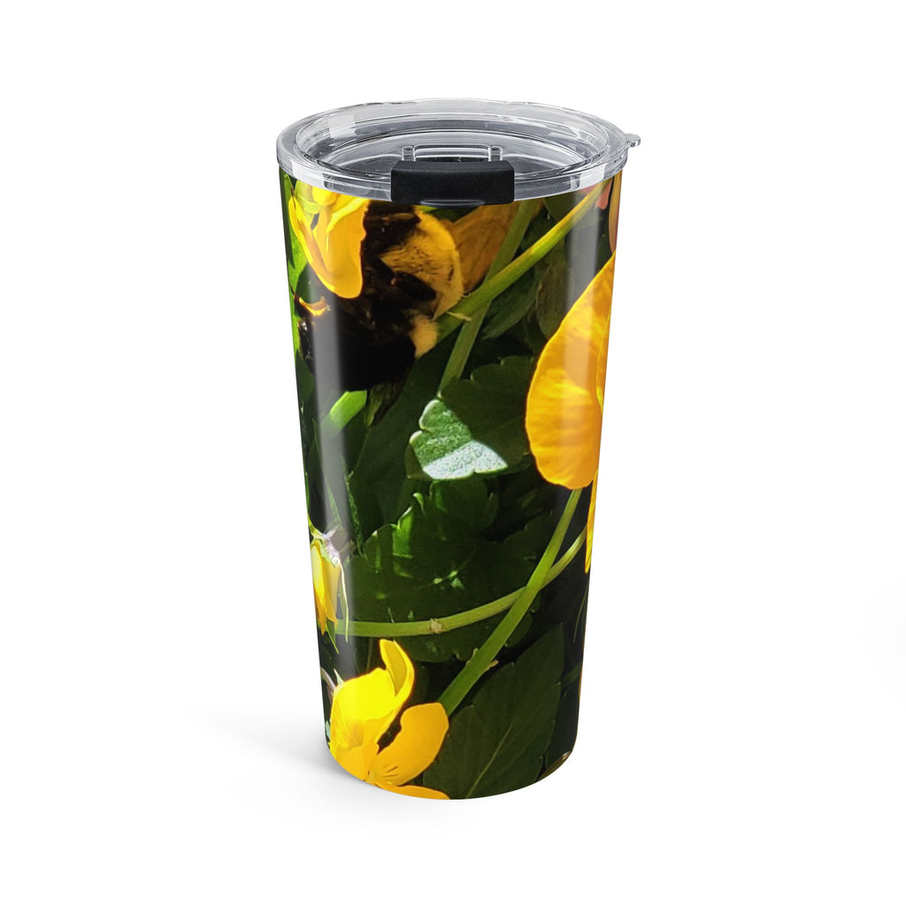 20oz Floral Tumbler — Yellow & Purple Pansy Design, Insulated Travel Cup