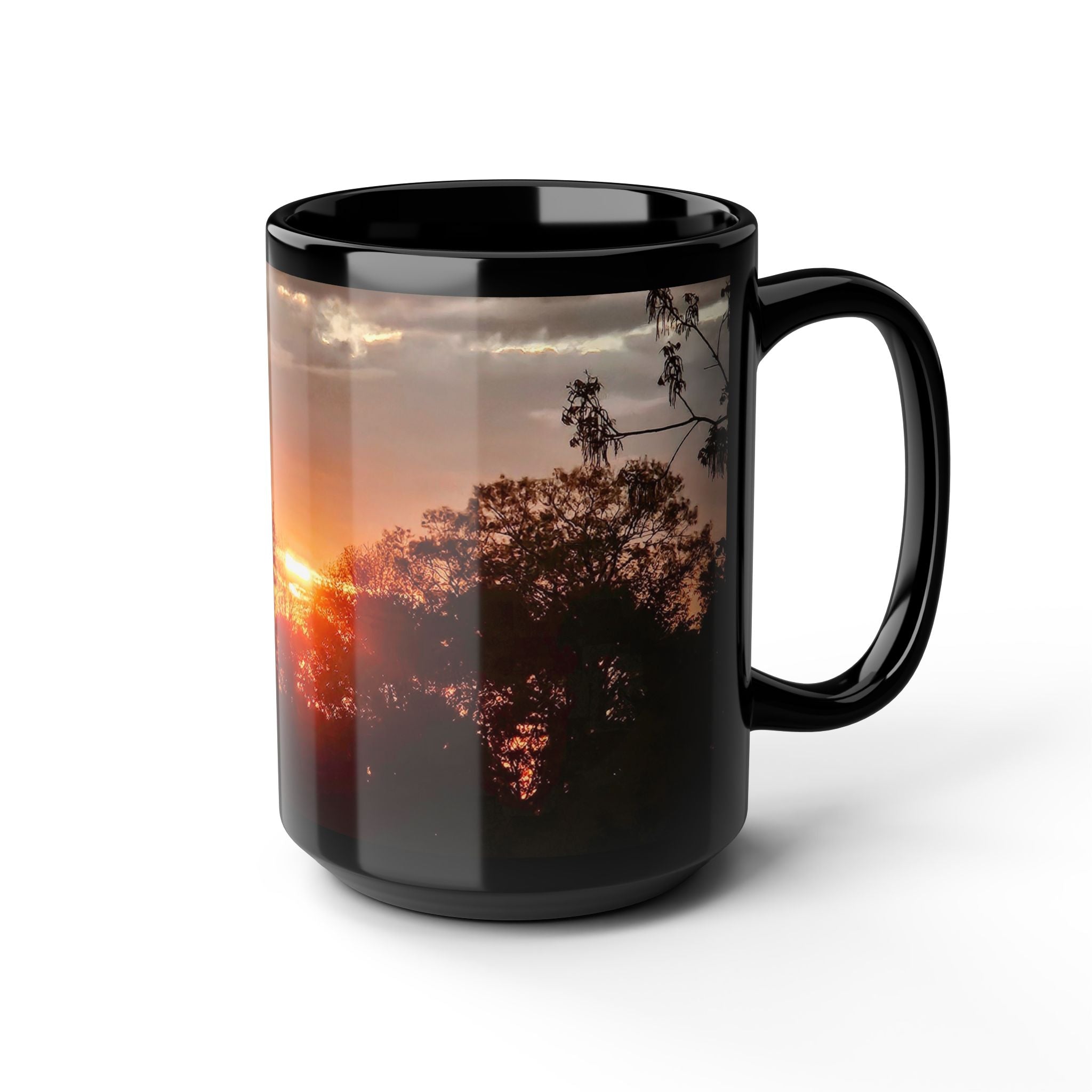 Sunset Silhouette Black Mug — 15oz Scenic Coffee Cup