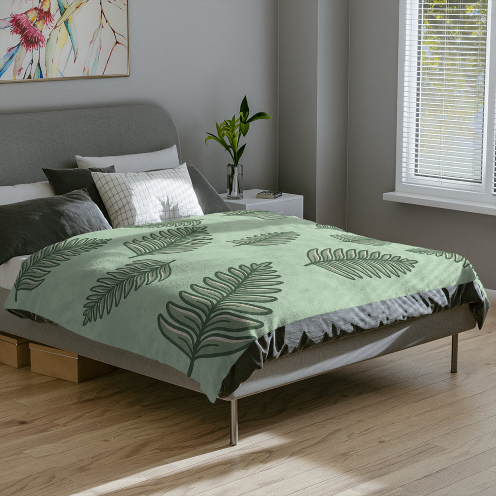 Velveteen Microfiber Blanket — Sage Green Tropical Fern Throw