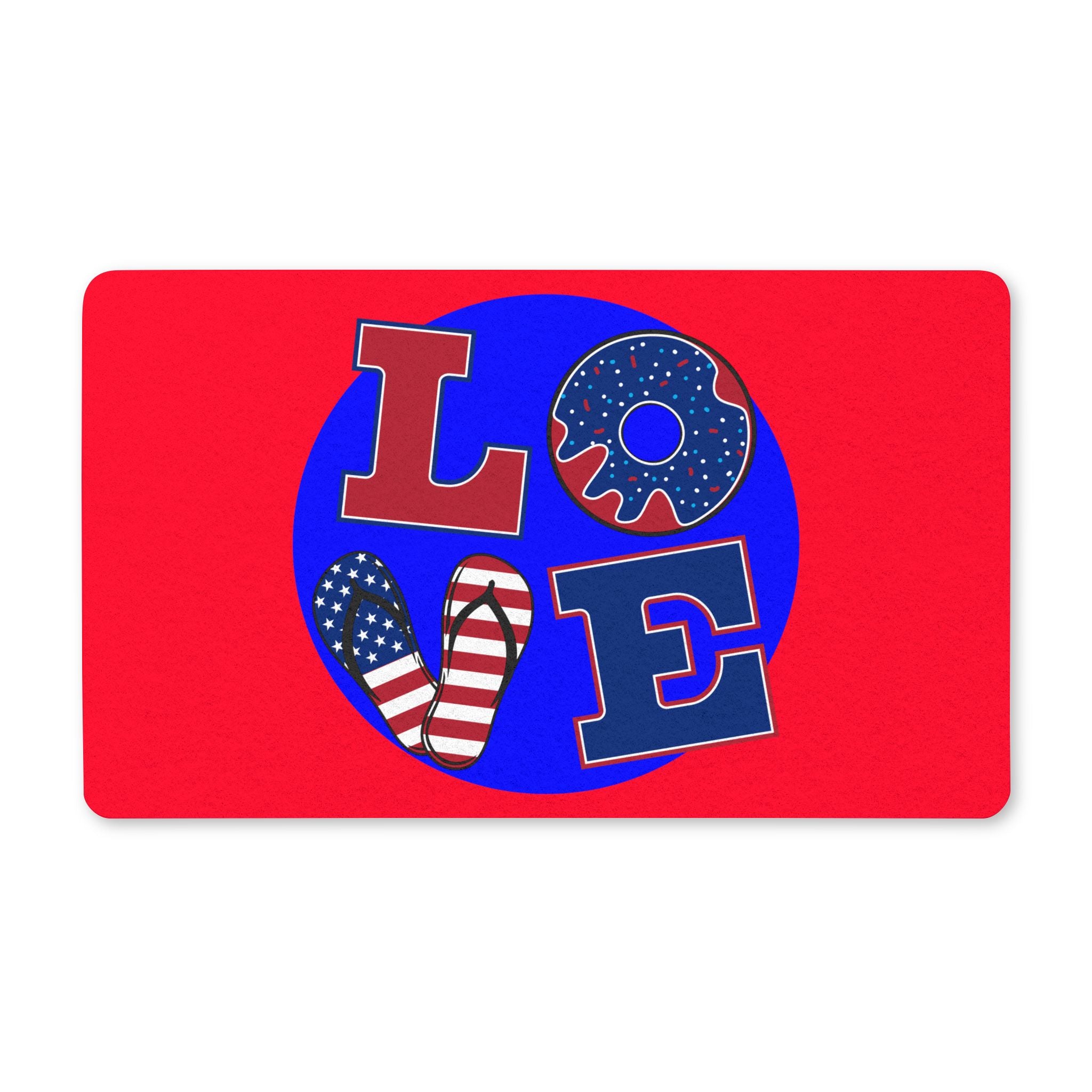 Patriotic "LOVE" Doormat — American Flag Flip-Flop & Donut Welcome Mat