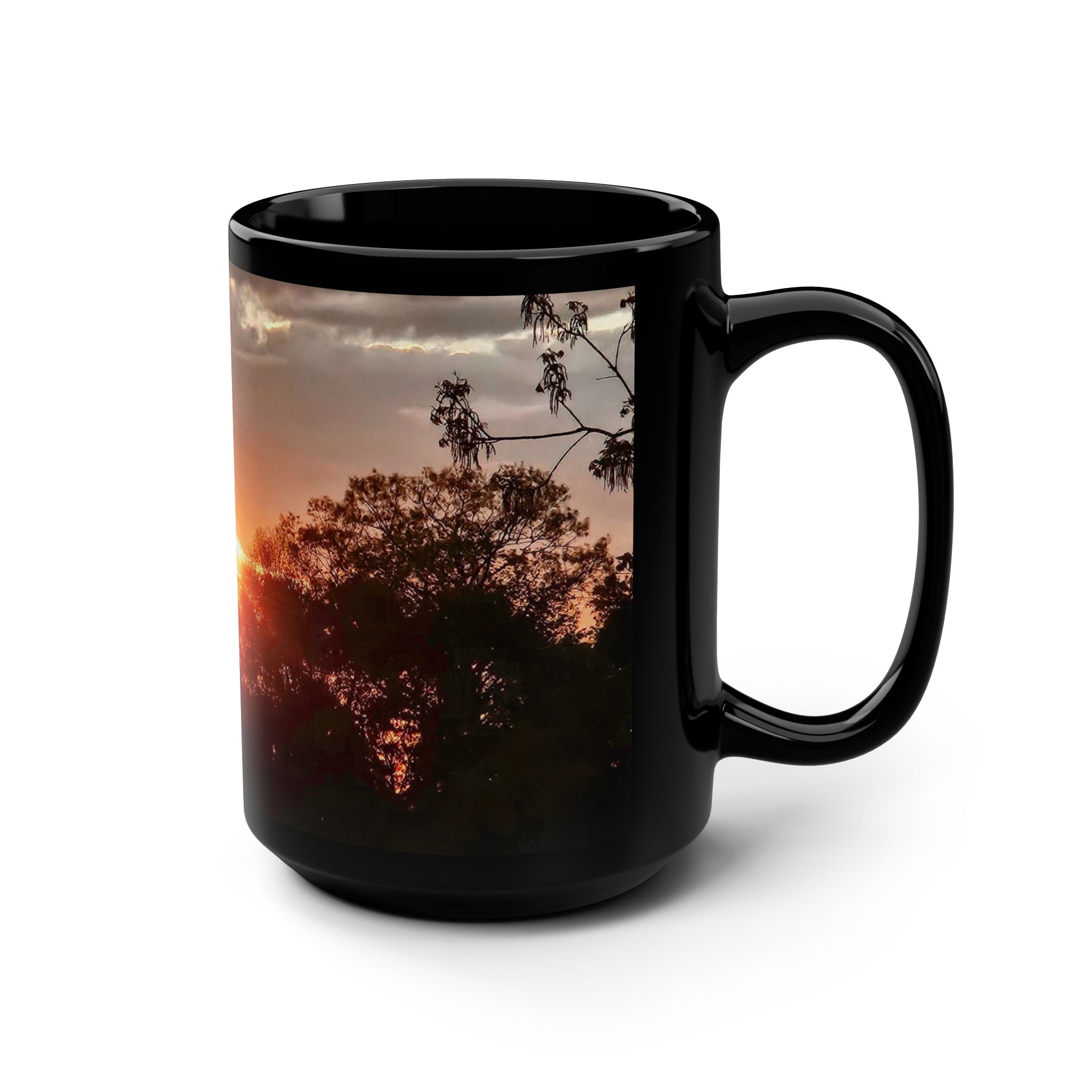 Sunset Silhouette Black Mug — 15oz Scenic Coffee Cup