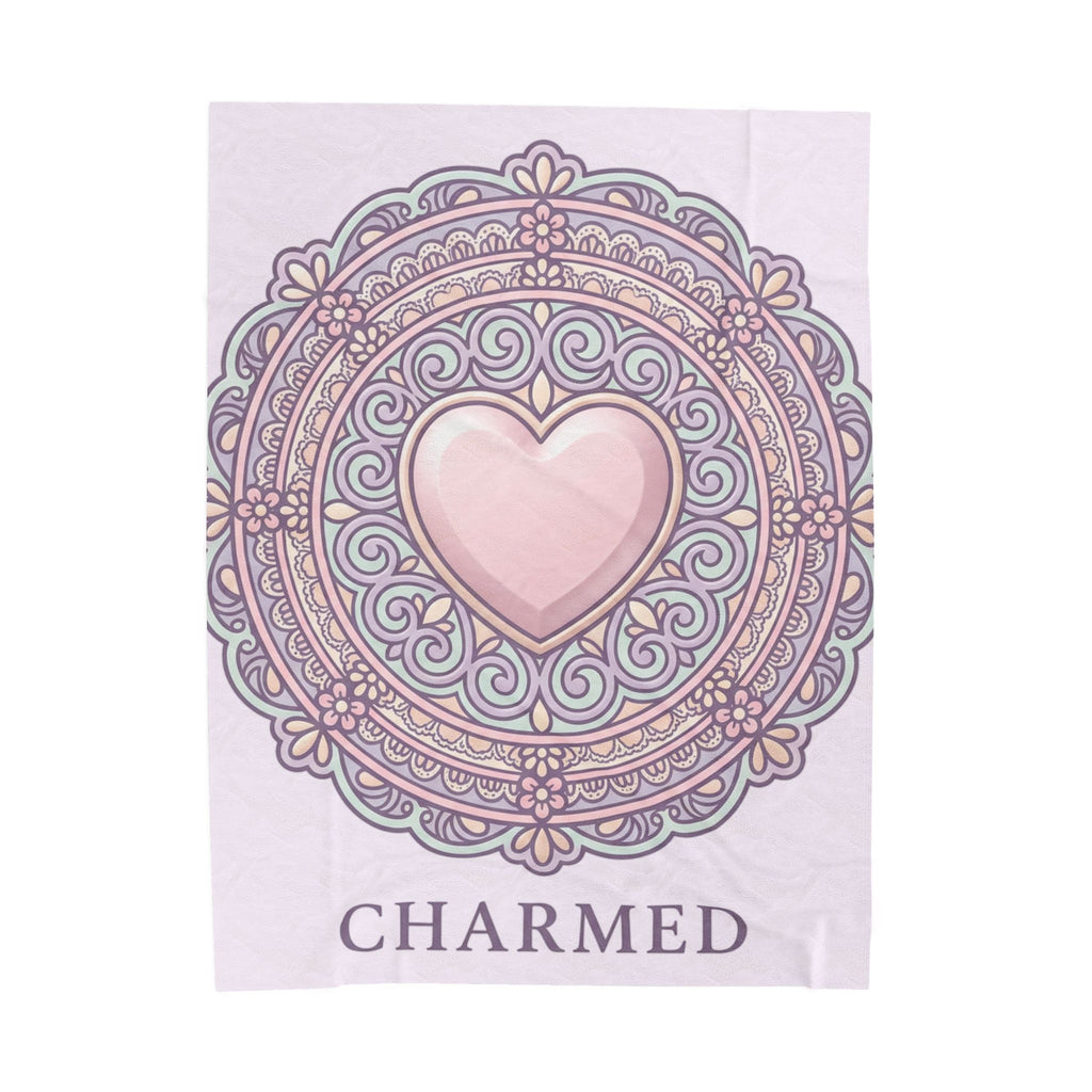 Charmed Heart Velveteen Plush Blanket — Pink Mandala Cozy Throw