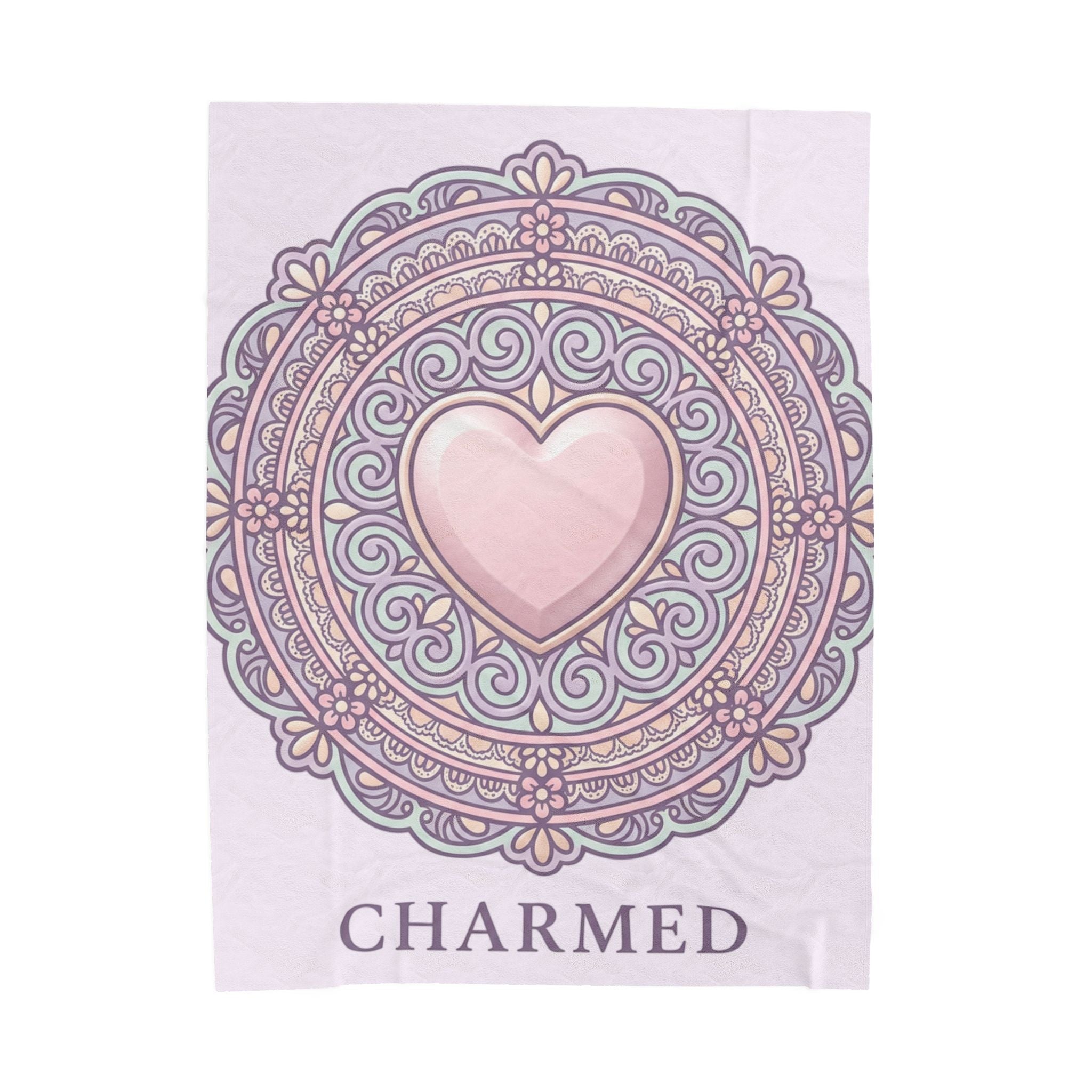 Charmed Heart Velveteen Plush Blanket — Pink Mandala Cozy Throw