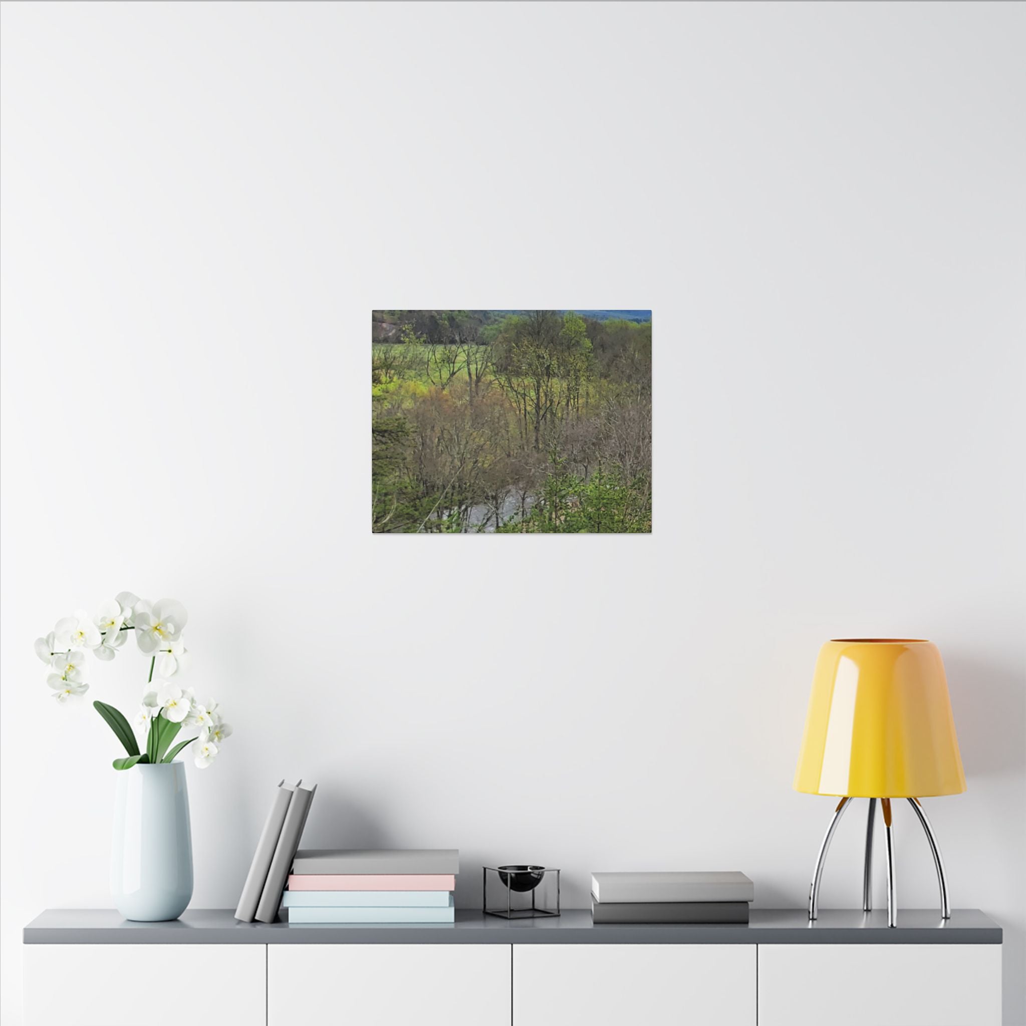 Matte Stretched Canvas Wall Art - Serene Green Woodland Landscape