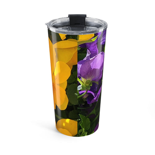 20oz Floral Tumbler — Yellow & Purple Pansy Design, Insulated Travel Cup