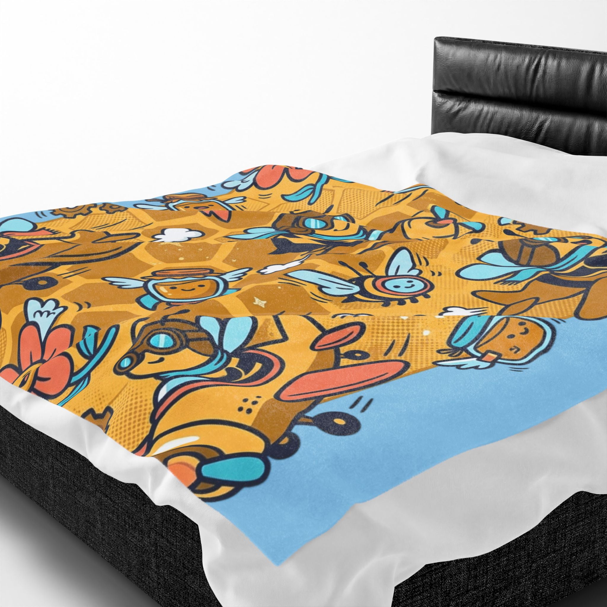 Plush Blanket — Cute Bee & Honey Cartoon Velveteen Throw