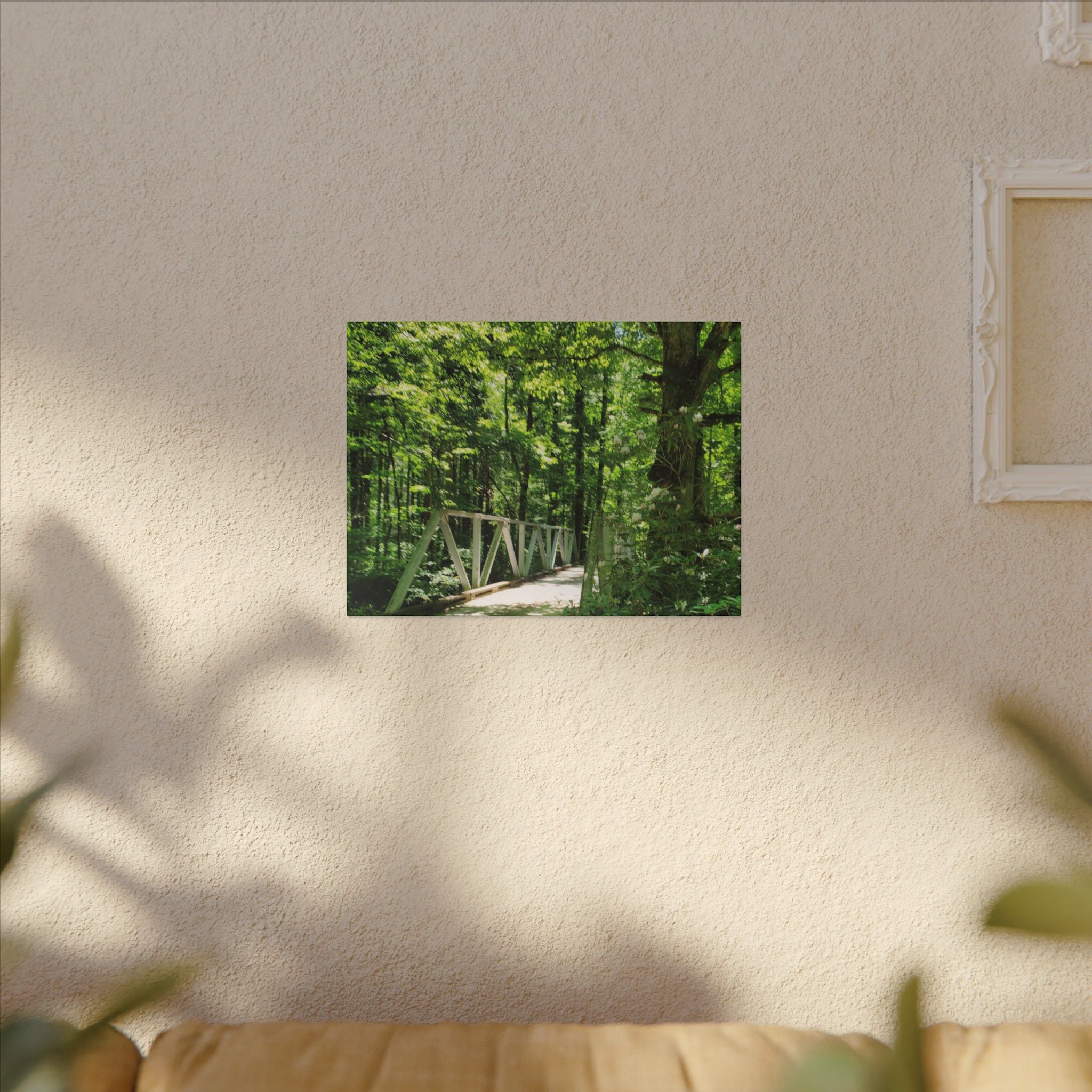 Forest Bridge Canvas Wall Art — Green Woodland Trail Photography
