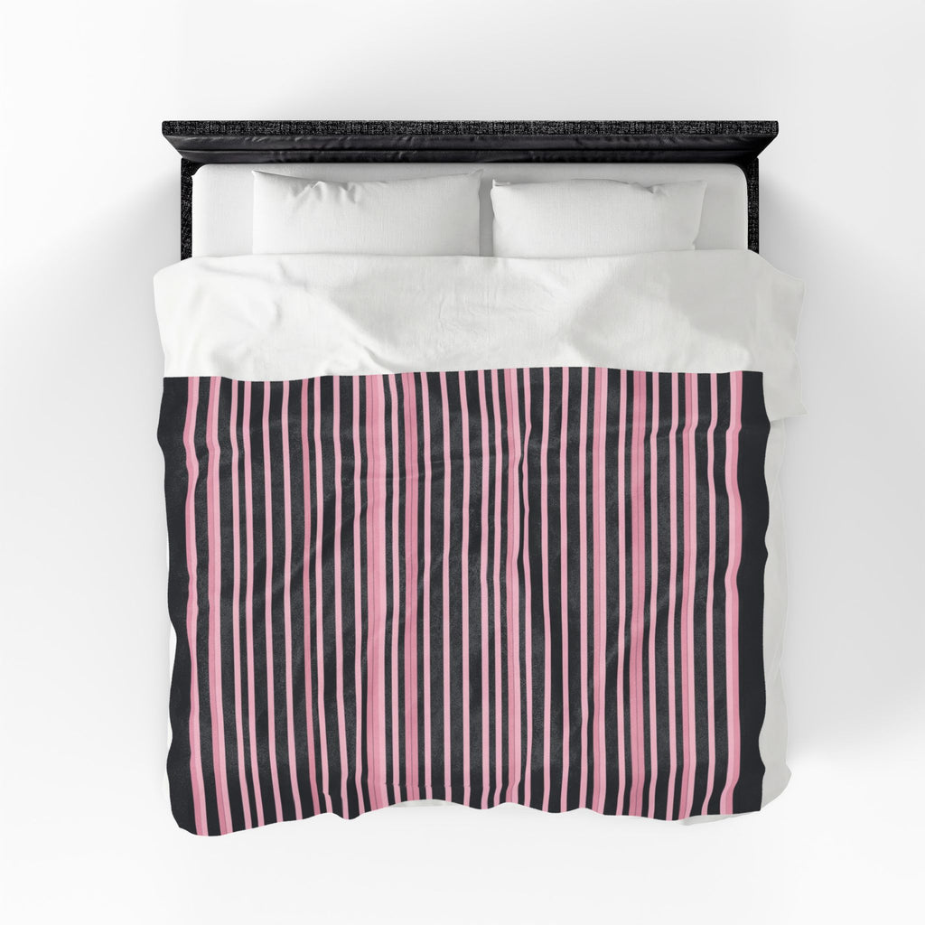 Pink & Black Striped Plush Blanket — Cozy Velveteen Throw for Home, Bedroom, Nursery