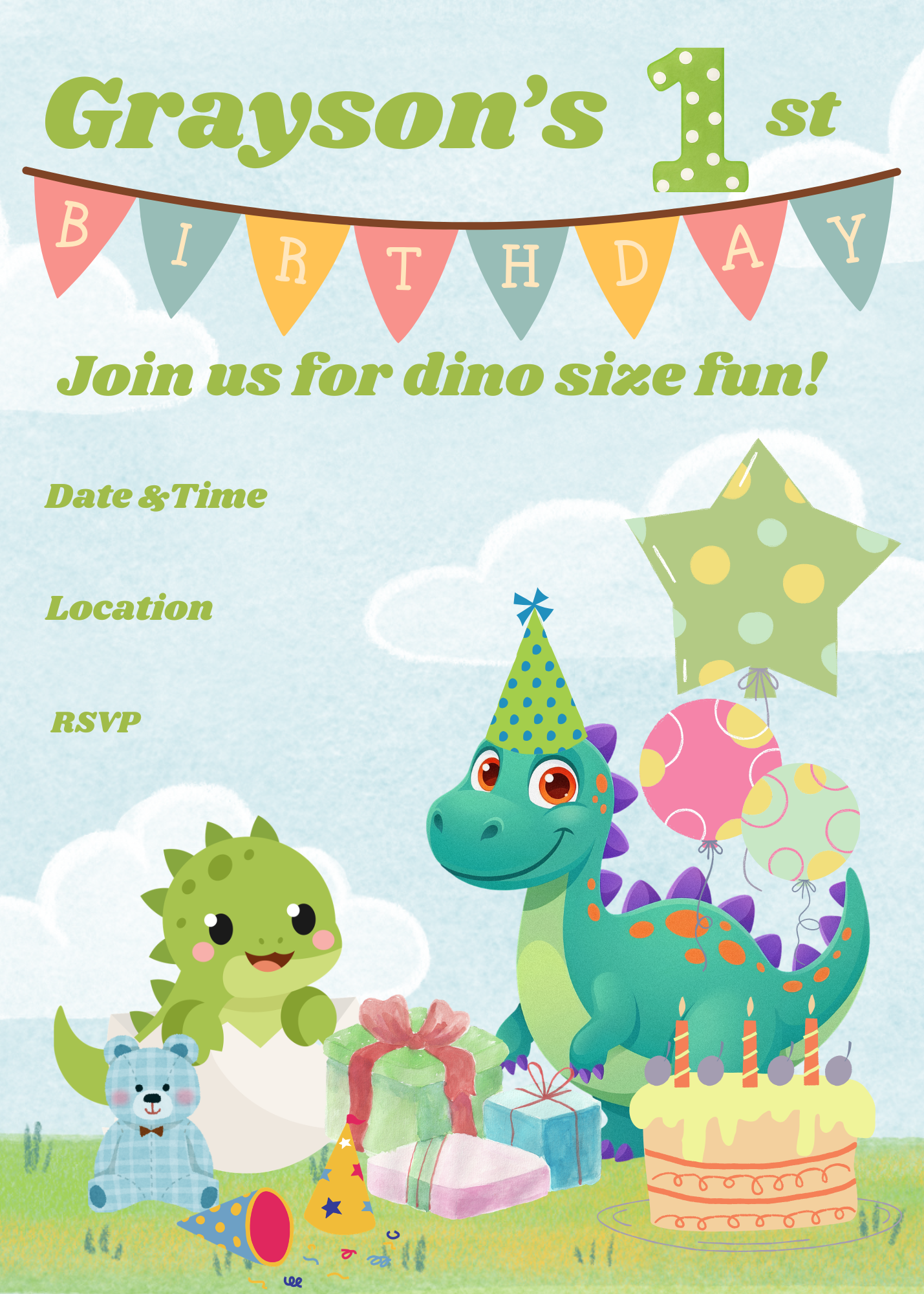 Digital product 1ST BIRTHDAY DINO INVITATION