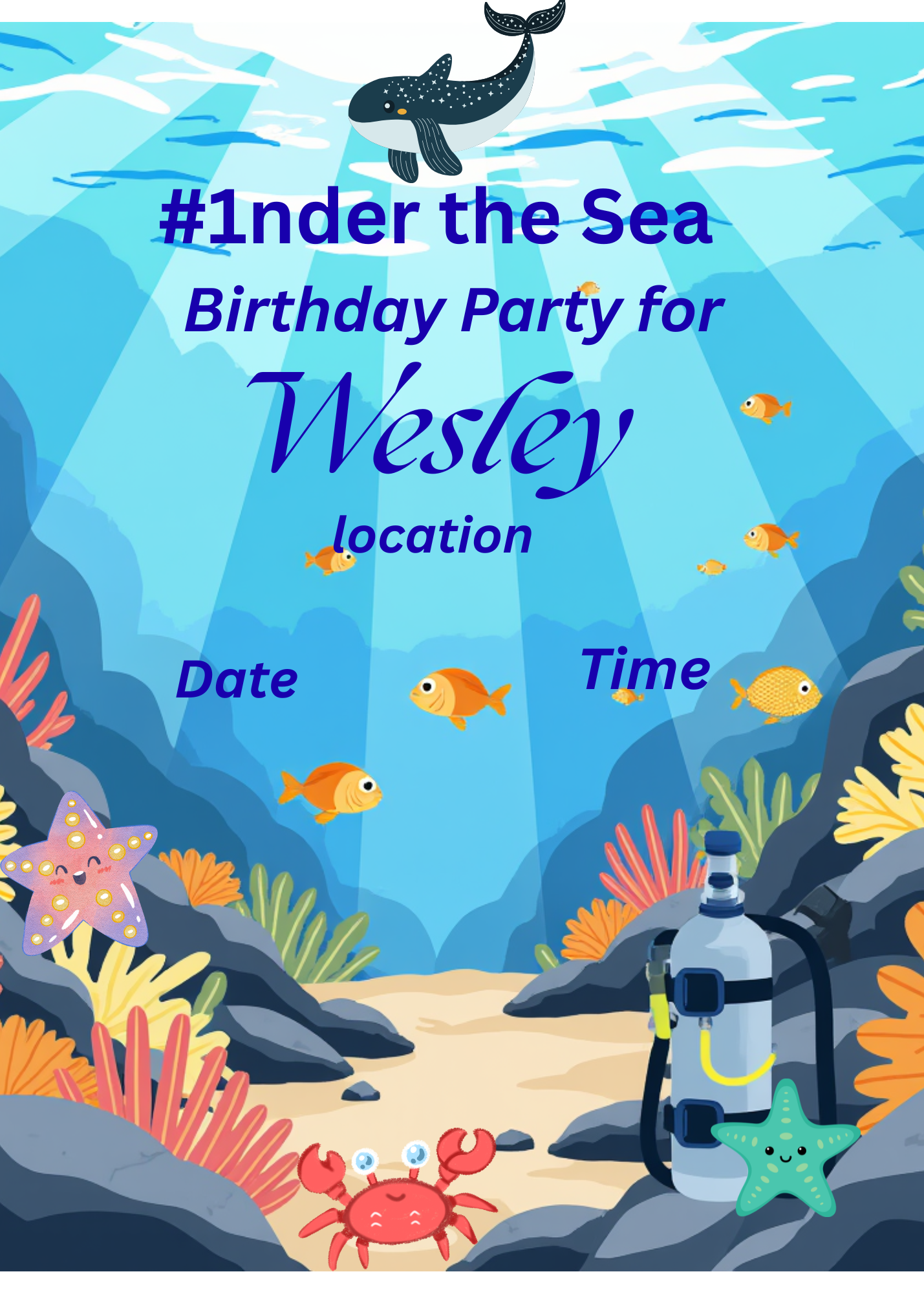 Digital product #1under the sea birthday invitation
