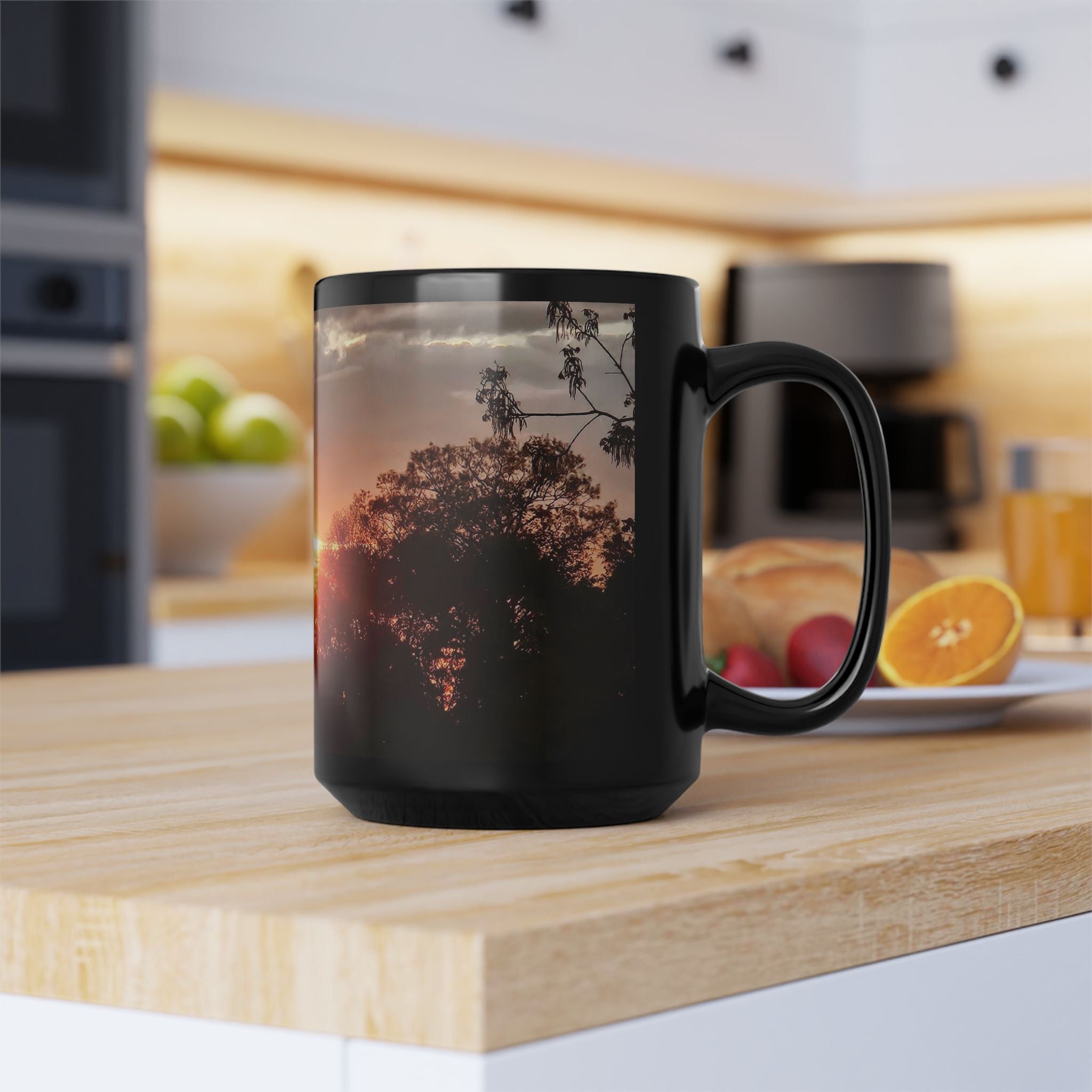 Sunset Silhouette Black Mug — 15oz Scenic Coffee Cup