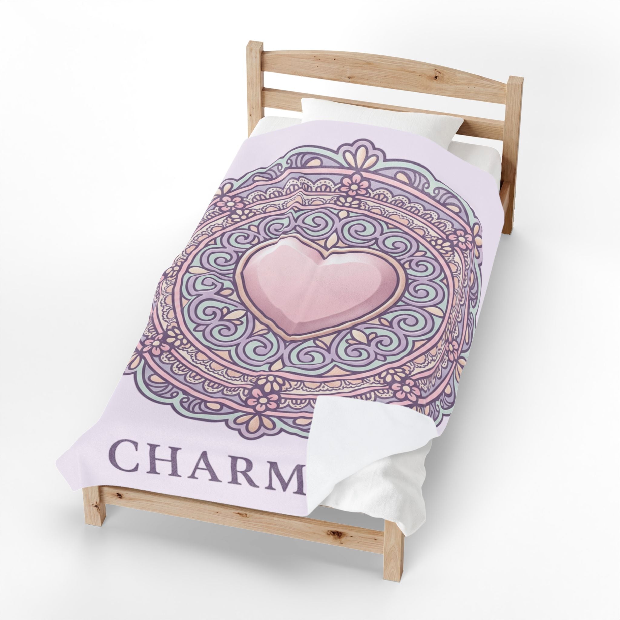 Charmed Heart Velveteen Plush Blanket — Pink Mandala Cozy Throw