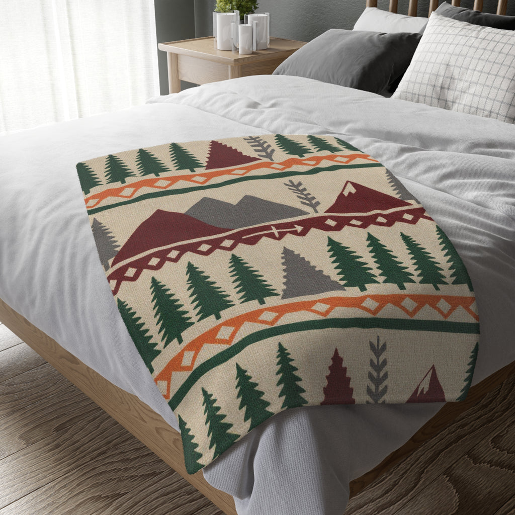 Northwood Lodge Blanket — Mountain & Pine Pattern Velveteen Throw