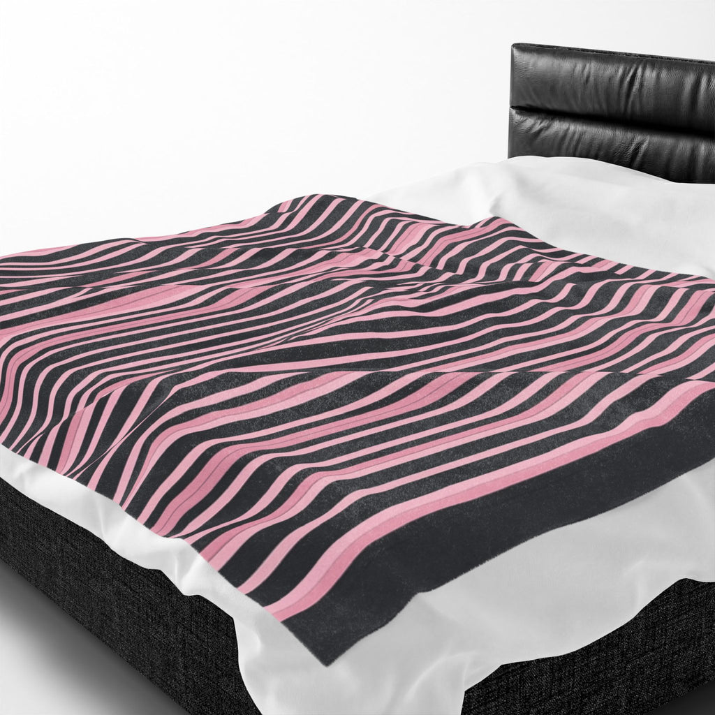 Pink & Black Striped Plush Blanket — Cozy Velveteen Throw for Home, Bedroom, Nursery