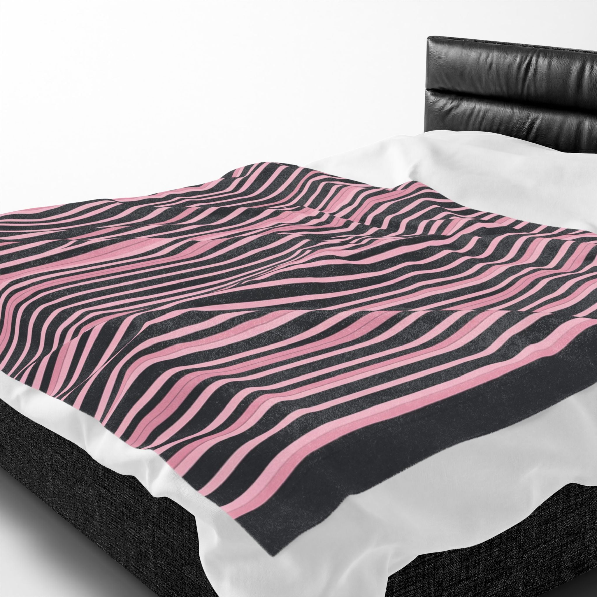 Pink & Black Striped Plush Blanket — Cozy Velveteen Throw for Home, Bedroom, Nursery