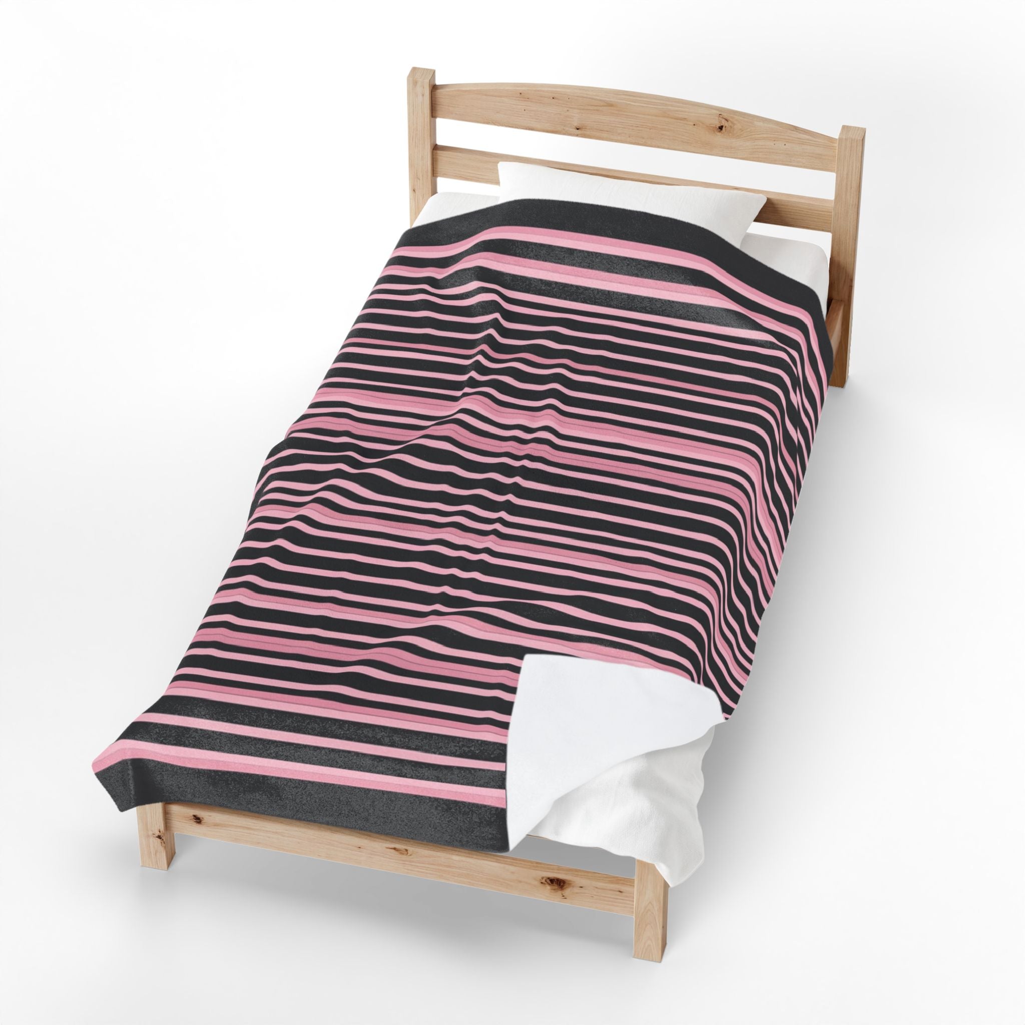 Pink & Black Striped Plush Blanket — Cozy Velveteen Throw for Home, Bedroom, Nursery