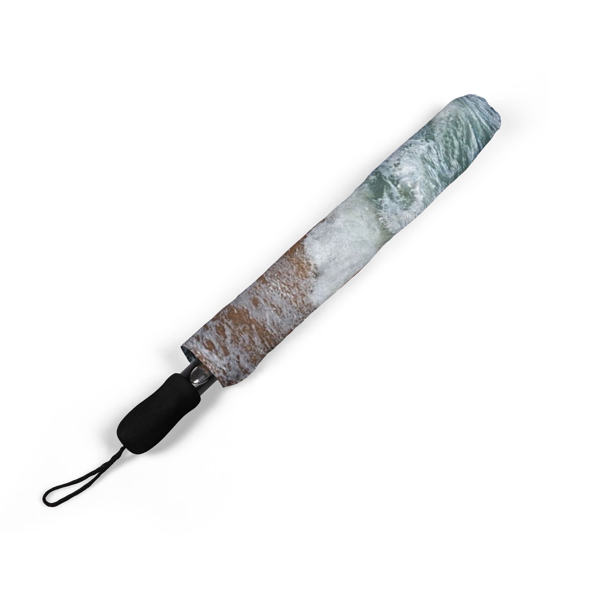 Foldable Semi-Automatic Umbrella — Elegant Teal Swirl Pattern, Compact Travel Rain Umbrella