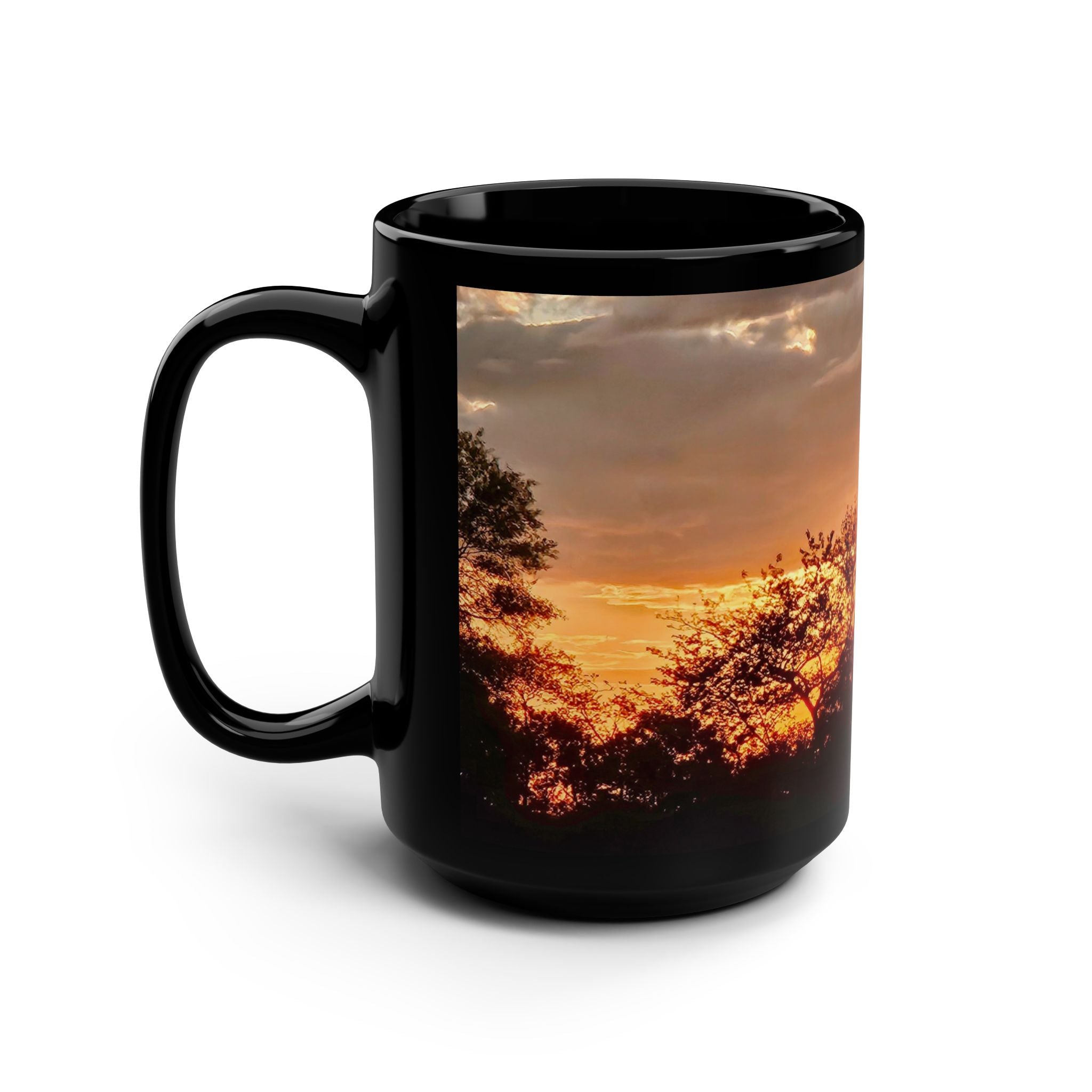 Sunset Silhouette Black Mug — 15oz Scenic Coffee Cup