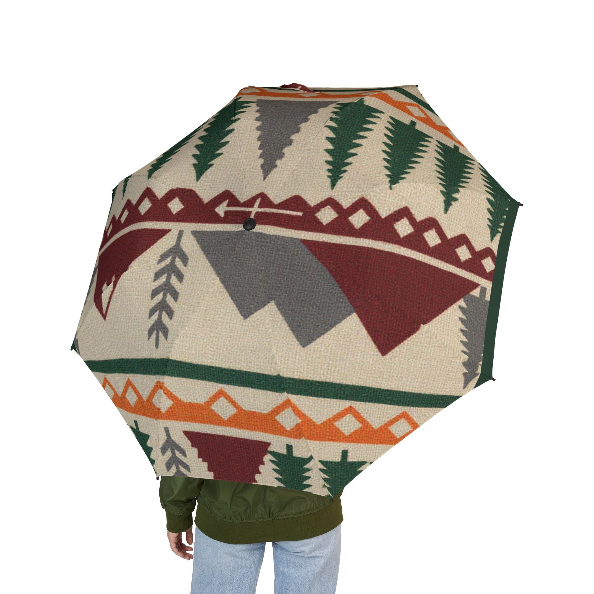 Southwestern Pattern Foldable Umbrella — Semi‑Automatic Compact Rain Umbrella