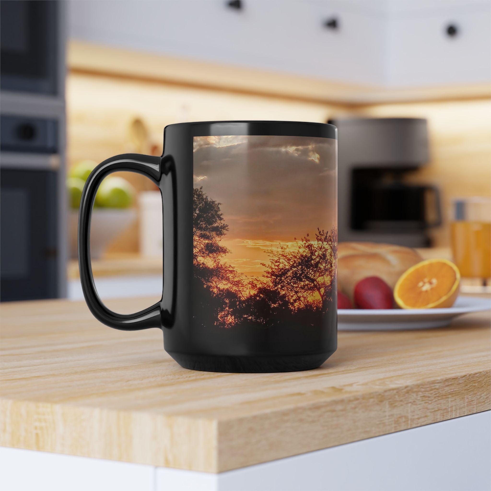 Sunset Silhouette Black Mug — 15oz Scenic Coffee Cup