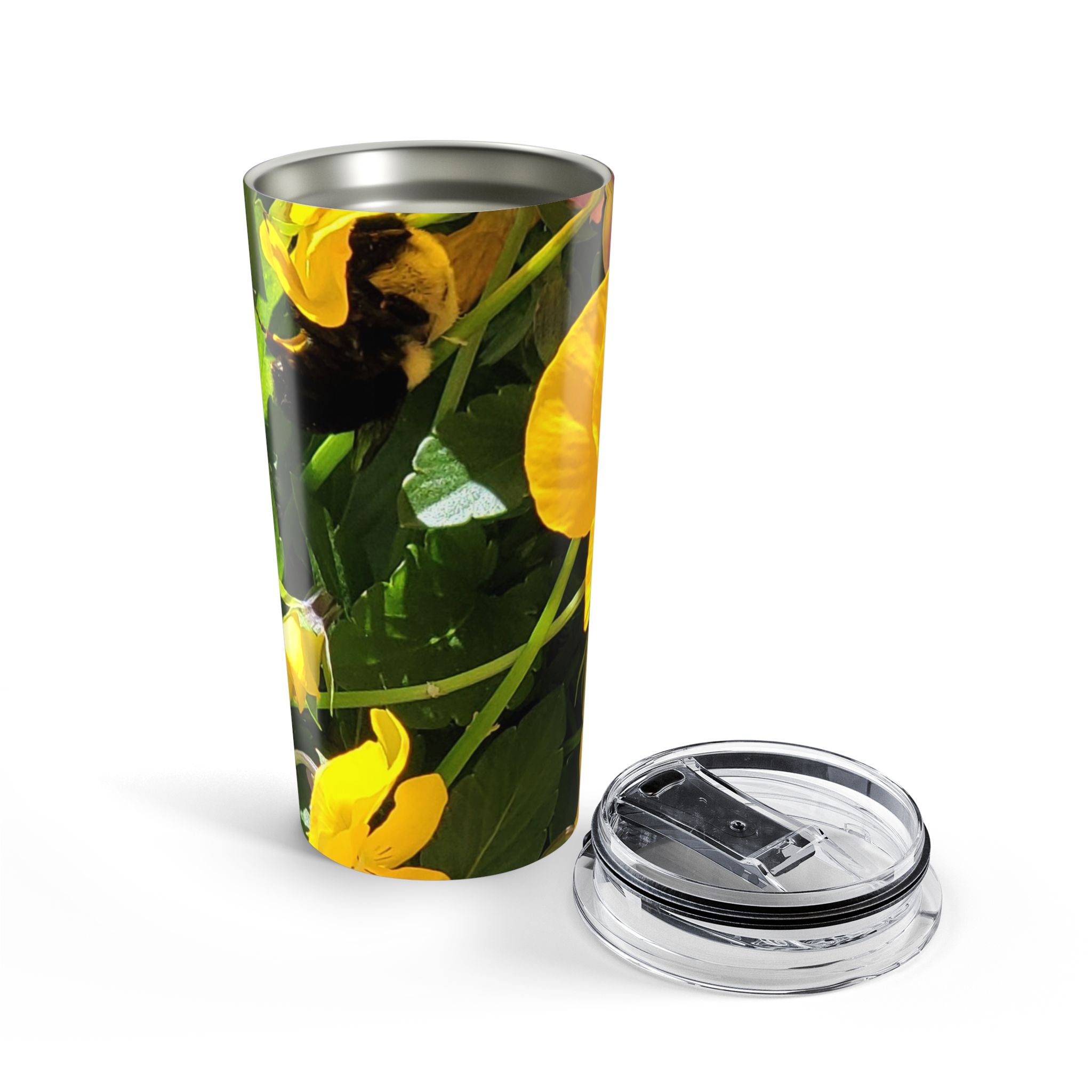 20oz Floral Tumbler — Yellow & Purple Pansy Design, Insulated Travel Cup