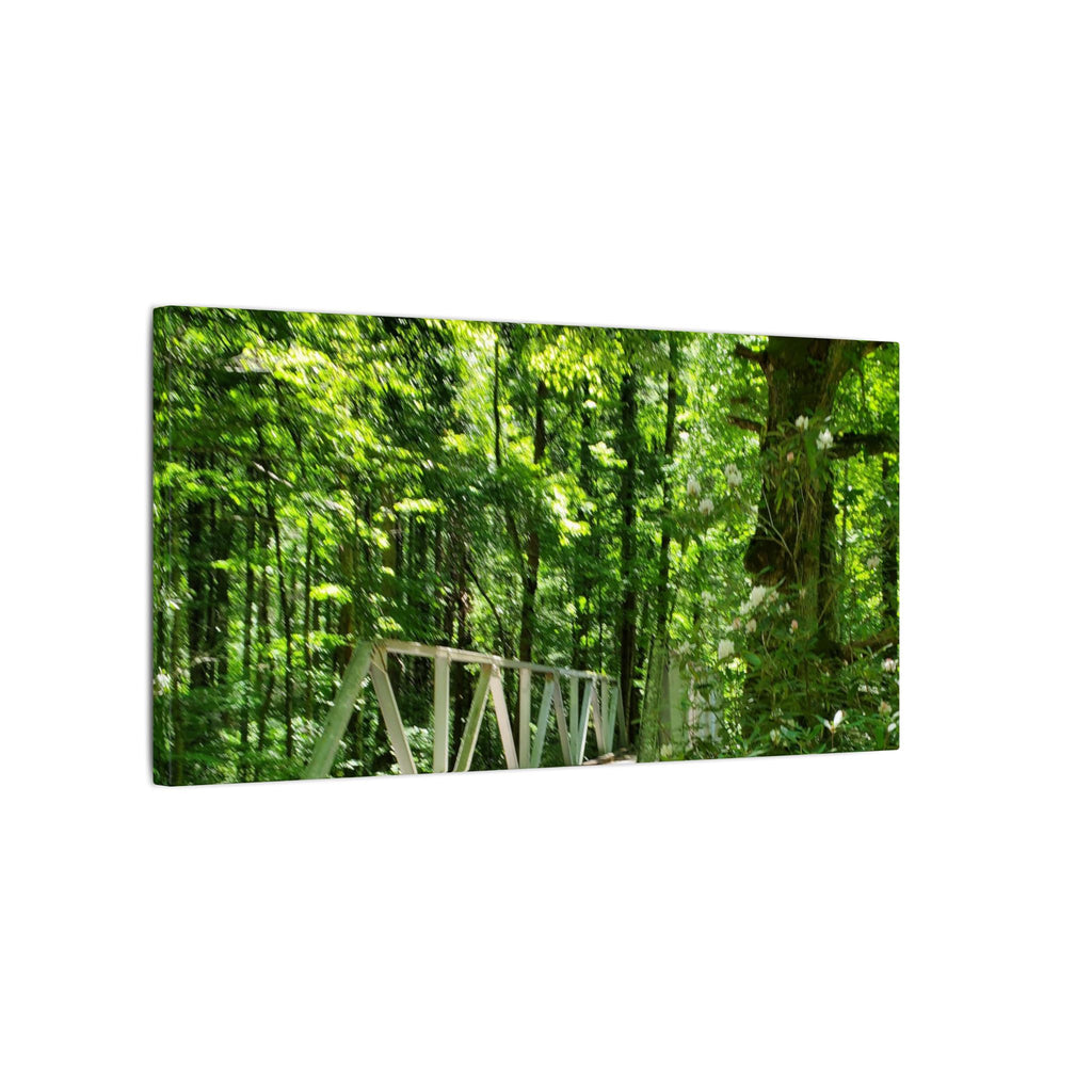 Forest Bridge Canvas Wall Art — Green Woodland Trail Photography