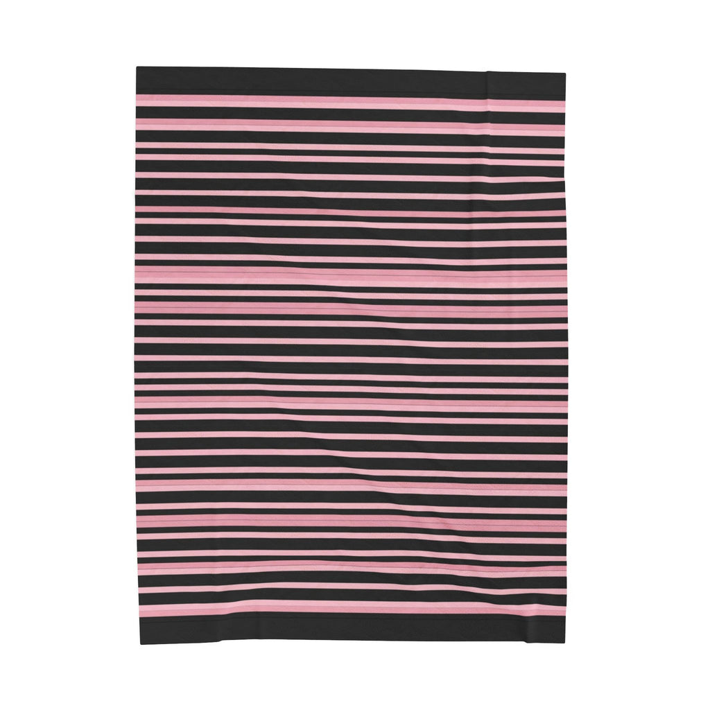 Pink & Black Striped Plush Blanket — Cozy Velveteen Throw for Home, Bedroom, Nursery