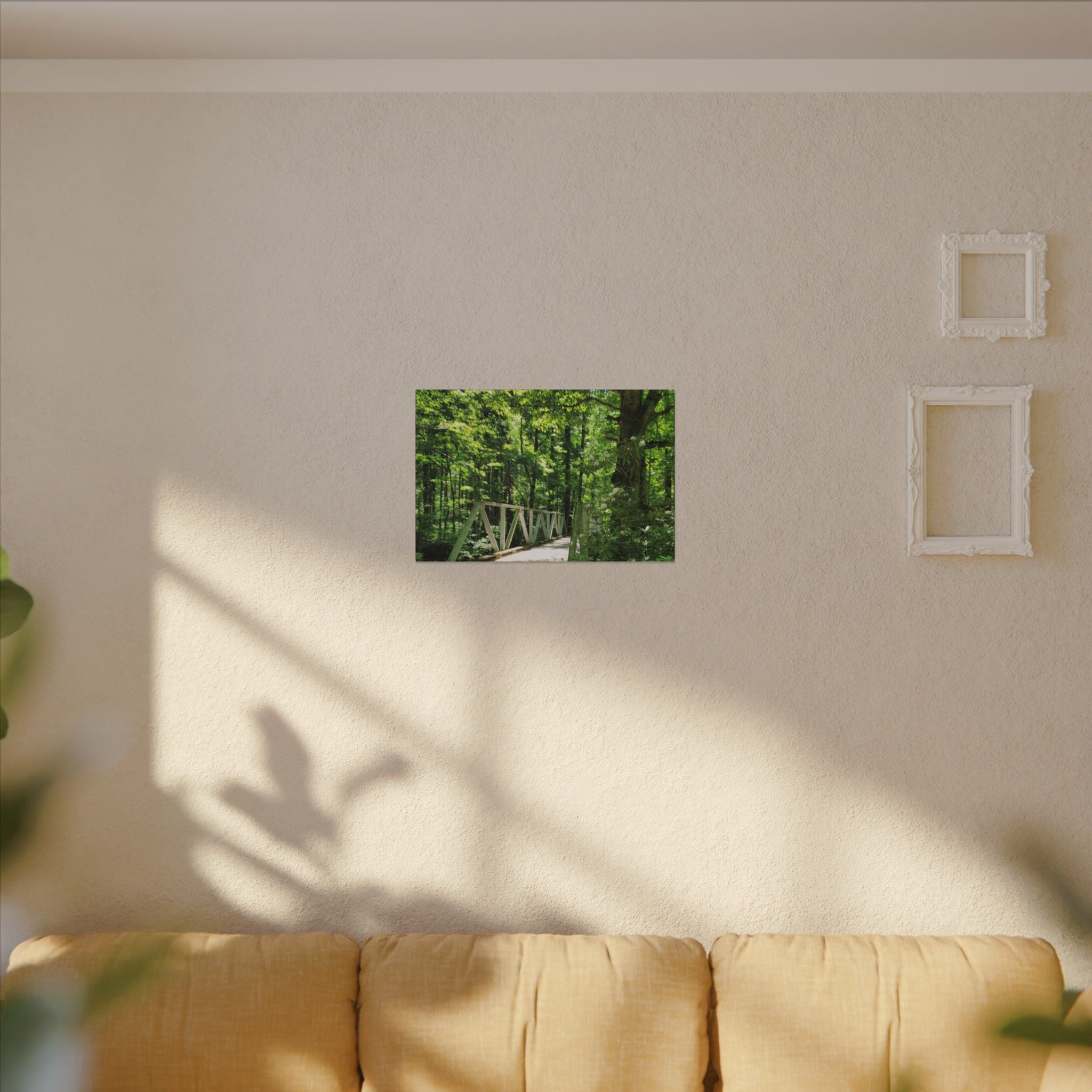 Forest Bridge Canvas Wall Art — Green Woodland Trail Photography