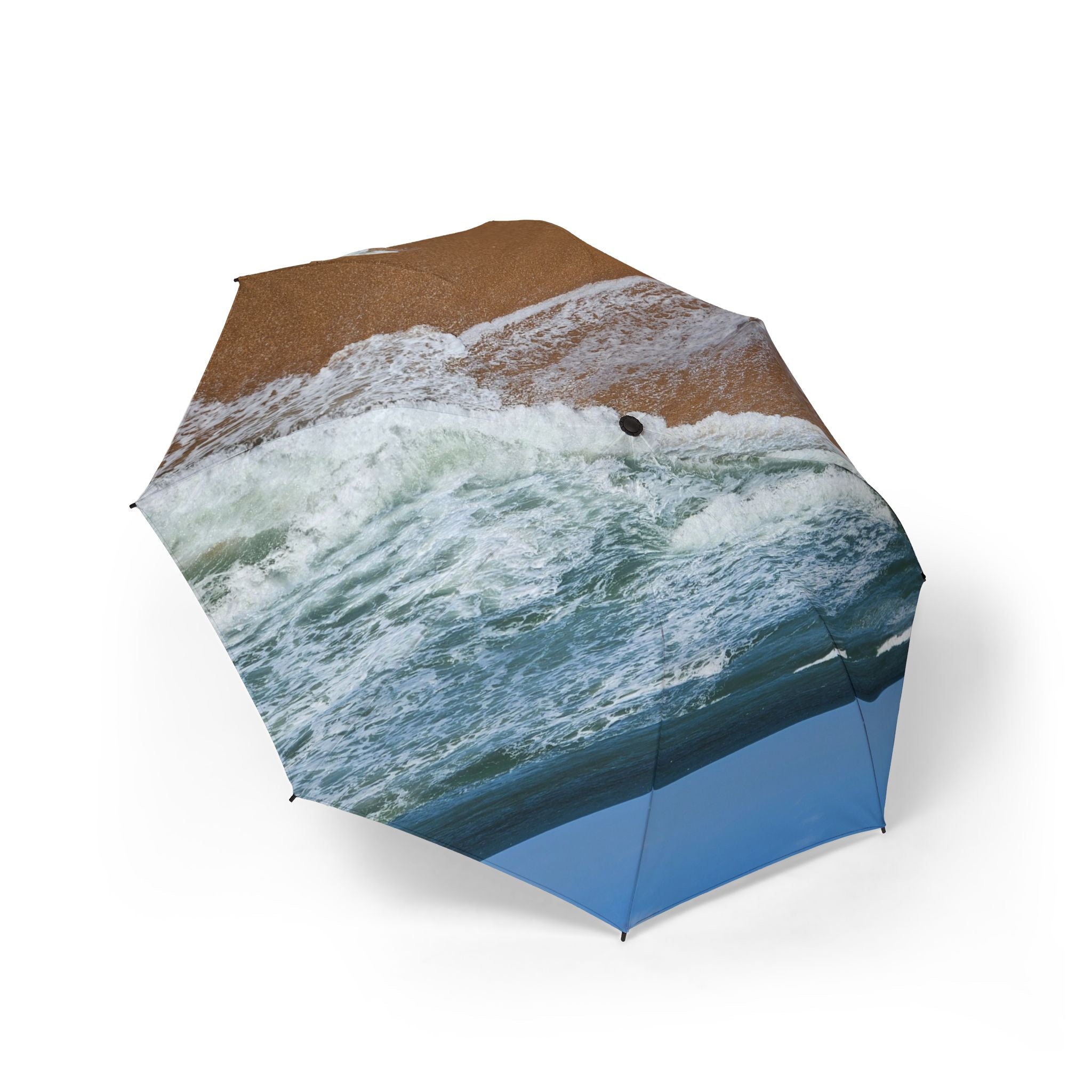 Foldable Semi-Automatic Umbrella — Elegant Teal Swirl Pattern, Compact Travel Rain Umbrella