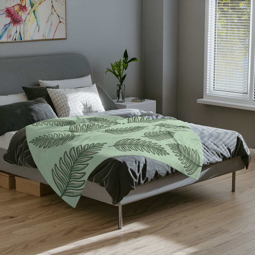 Velveteen Microfiber Blanket — Sage Green Tropical Fern Throw