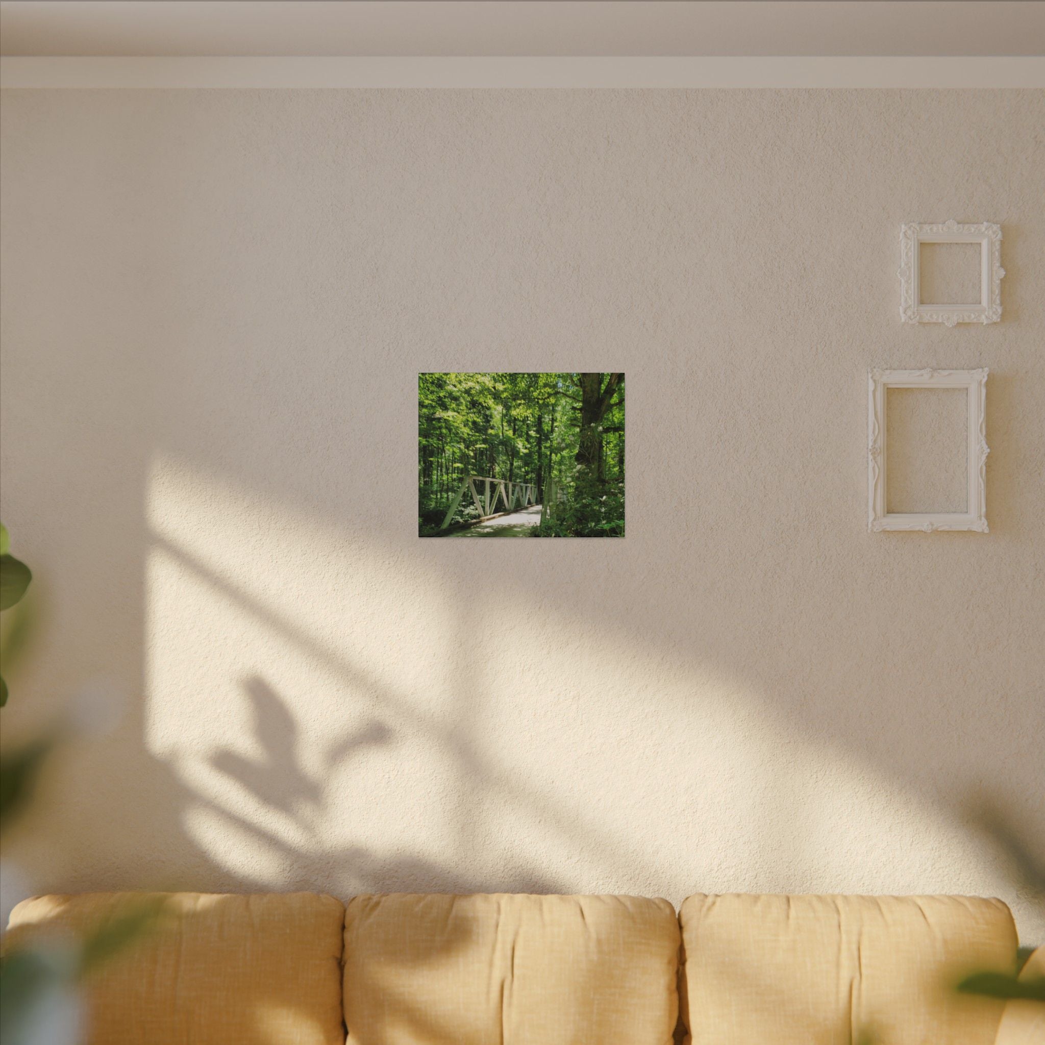Forest Bridge Canvas Wall Art — Green Woodland Trail Photography