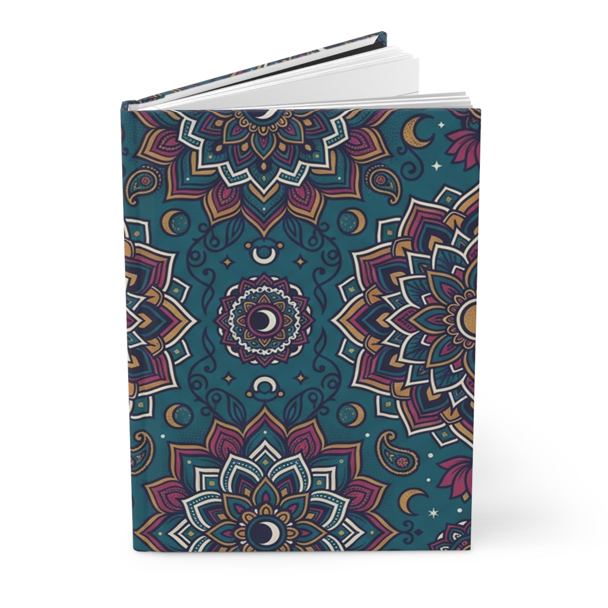 Boho Moon Mandala Hardcover Journal — Matte Teal Floral Notebook for Yoga, Meditation & Spiritual Gifts