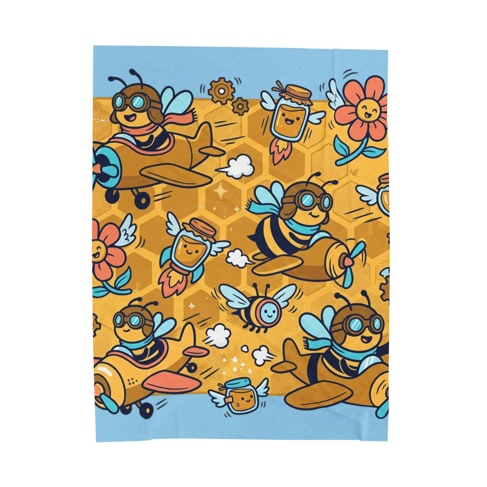 Plush Blanket — Cute Bee & Honey Cartoon Velveteen Throw