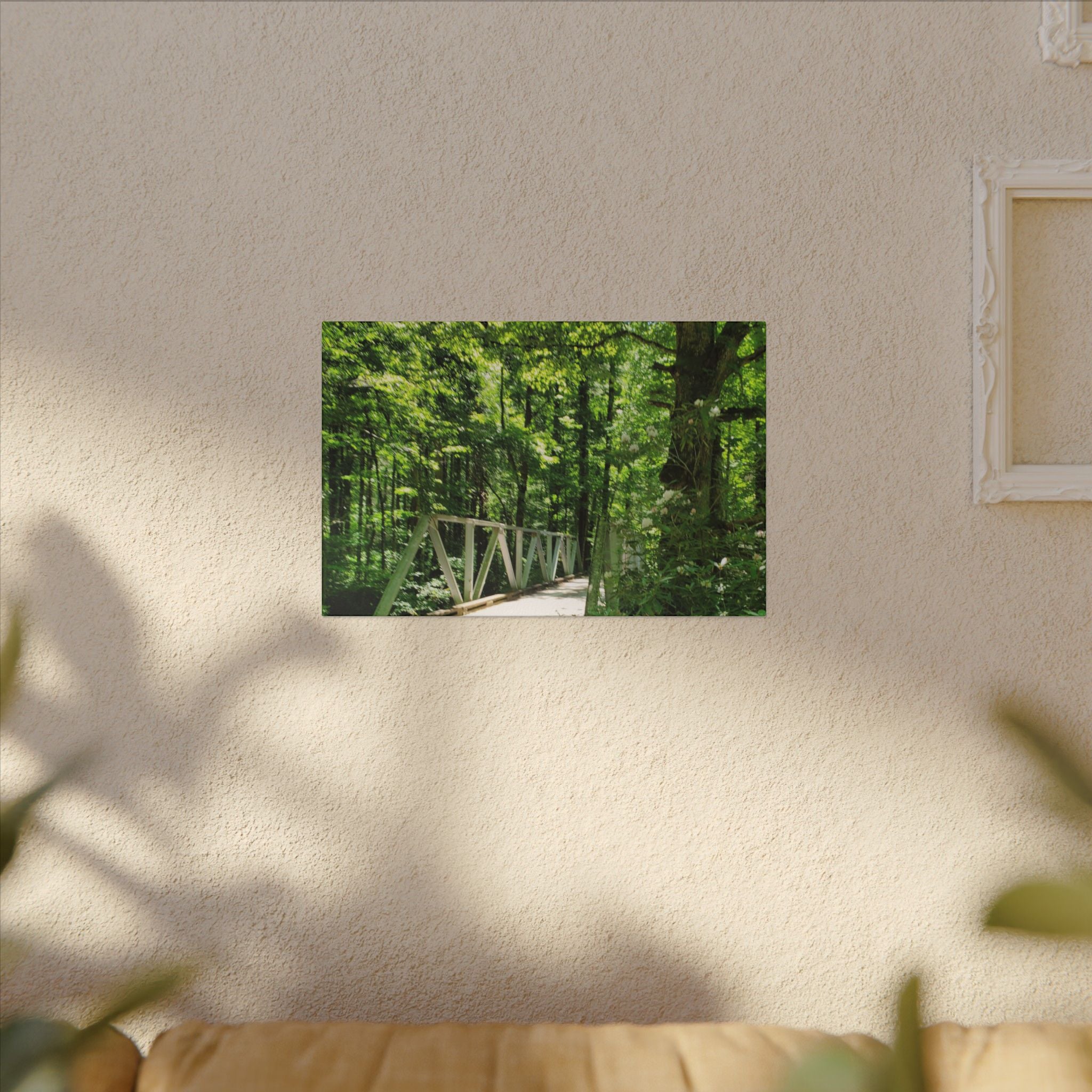 Forest Bridge Canvas Wall Art — Green Woodland Trail Photography