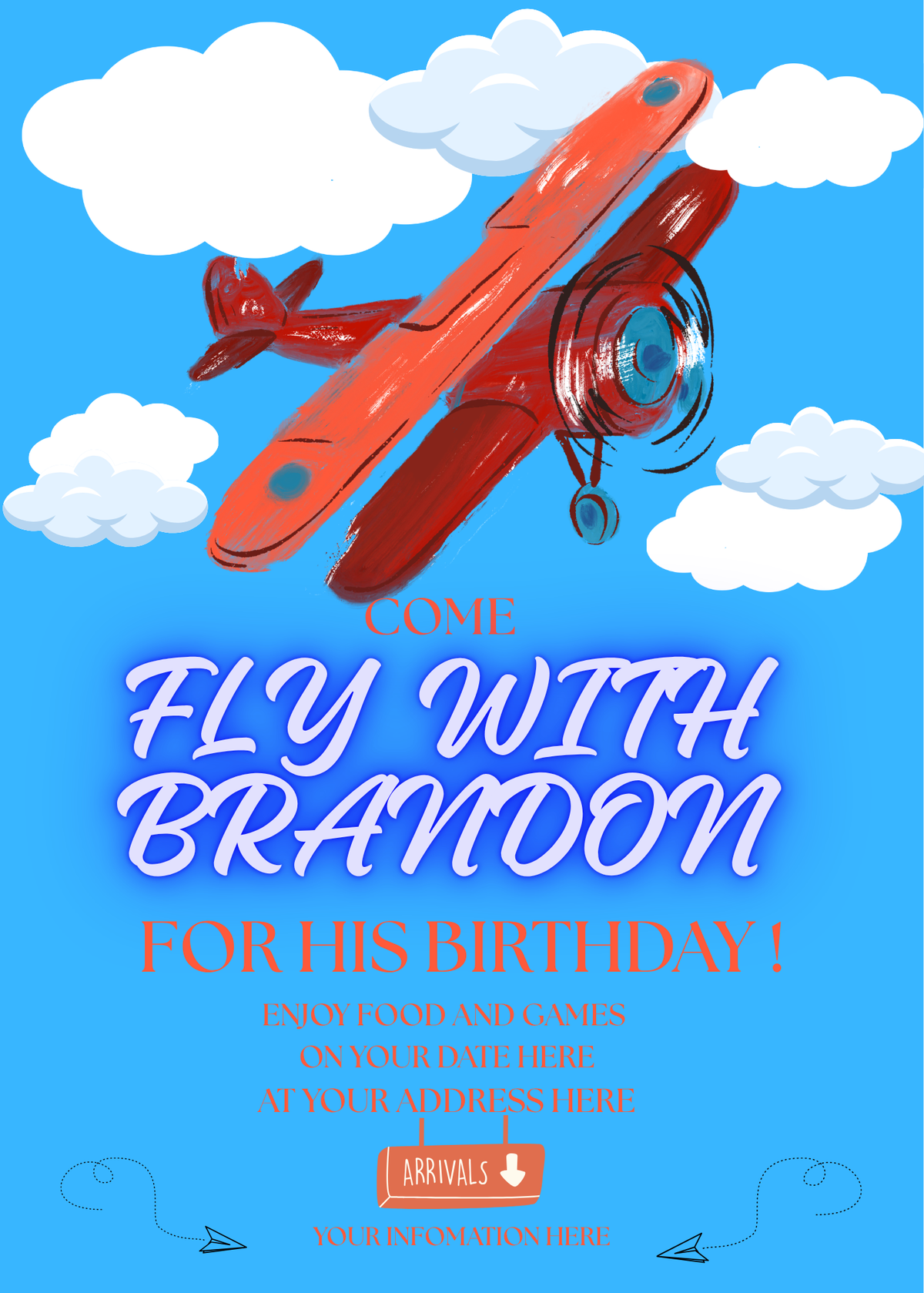 Airplane Birthday Party Invitation – Printable Digital Download