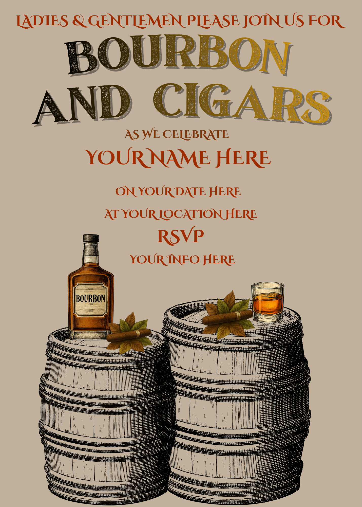 Digital product BOURBON AND GIGARS BIRTHDAY INVITATION