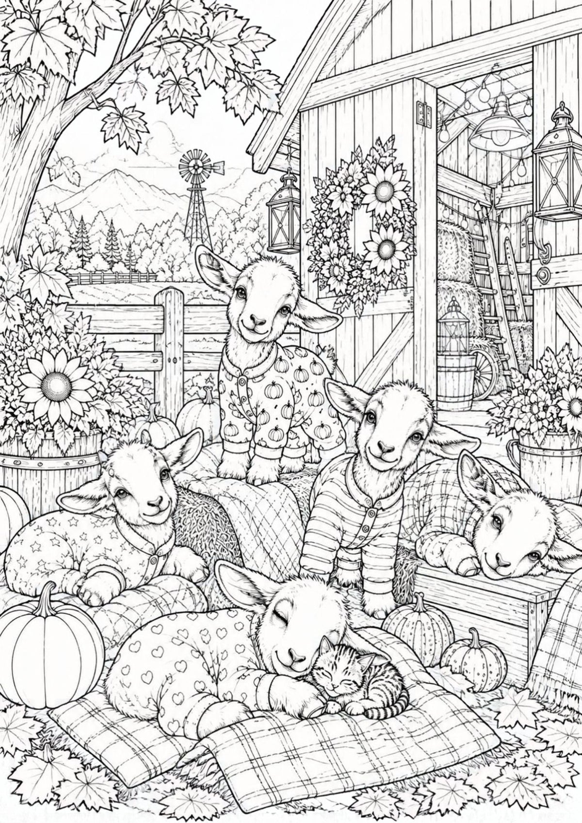 Baby Goats in Pajamas Coloring Page | Printable Digital Download